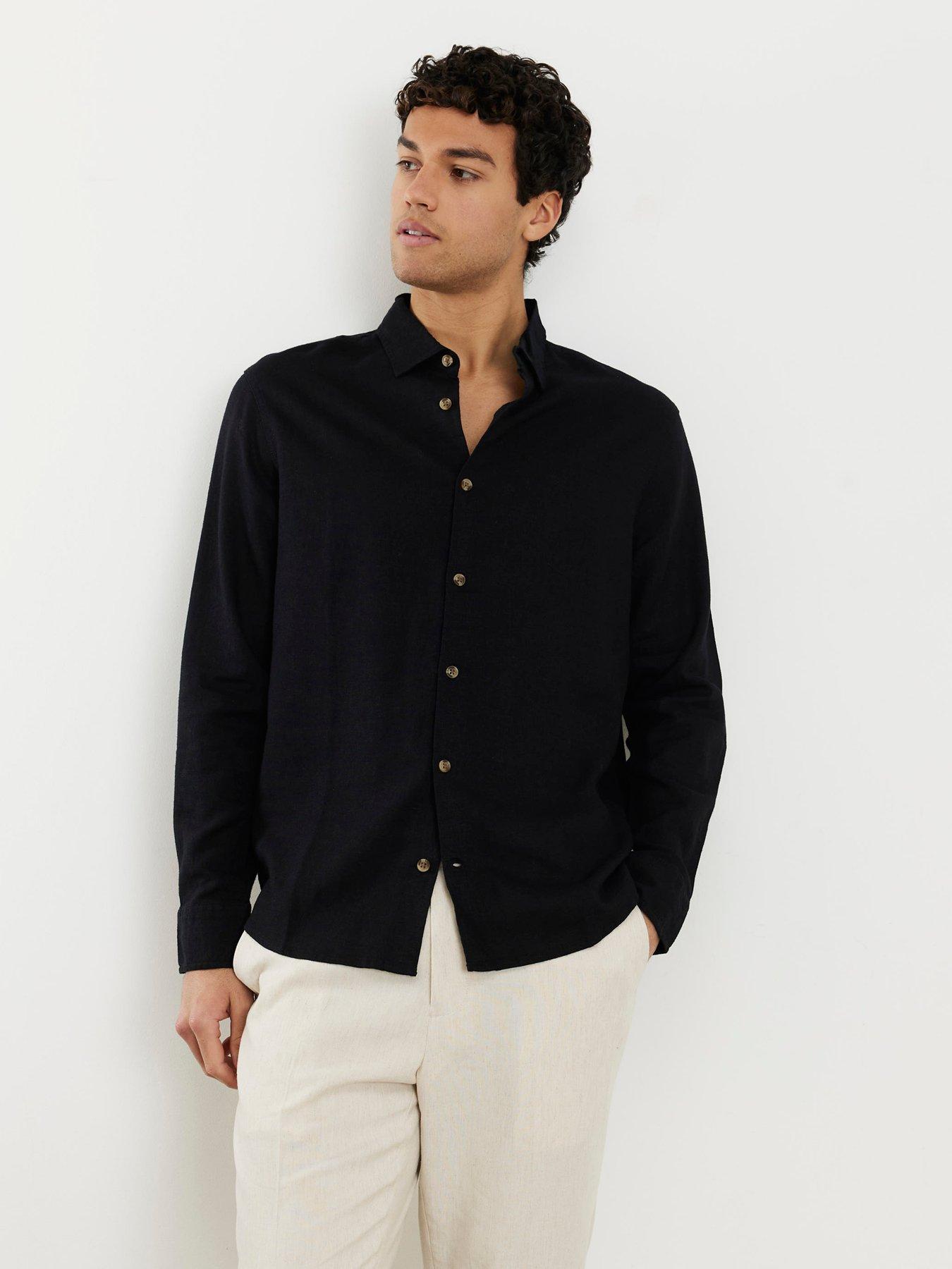 Image 1 of 4 of River Island Regular Fit Linen Blend Shirt - Black