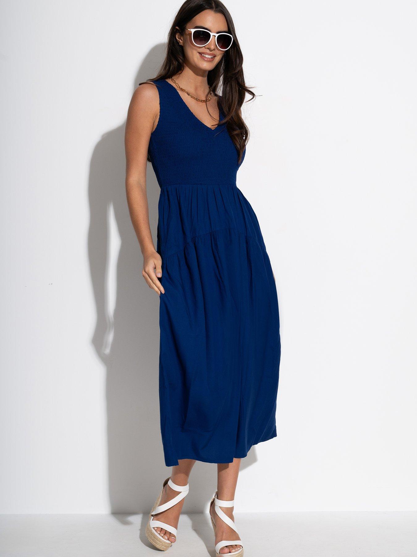 Pour Moi Darcie V Neck Shirred Bodice Midi Dress