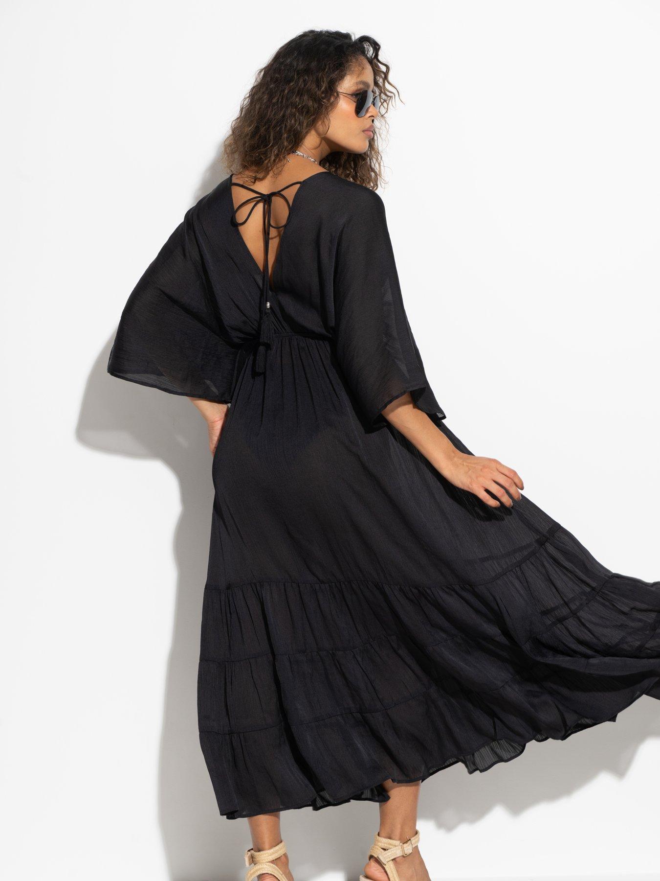  image of pour-moi-tassel-trim-tiered-maxi-kaftan