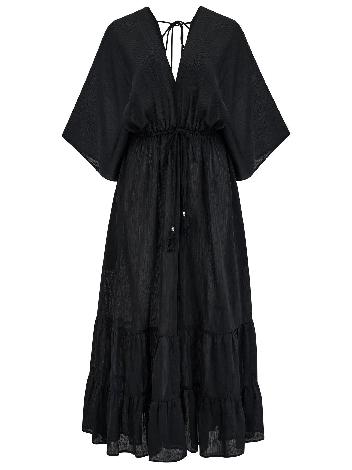  image of pour-moi-tassel-trim-tiered-maxi-kaftan