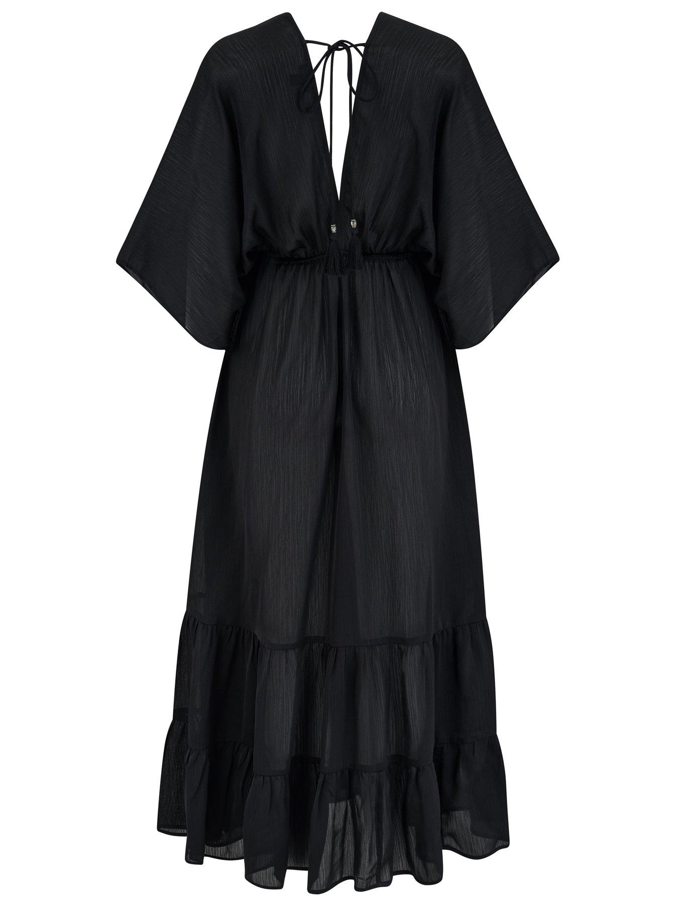  image of pour-moi-tassel-trim-tiered-maxi-kaftan