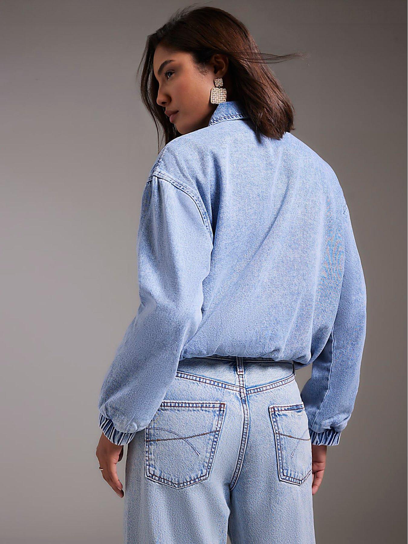  image of river-island-gathered-denim-bomber-jacket