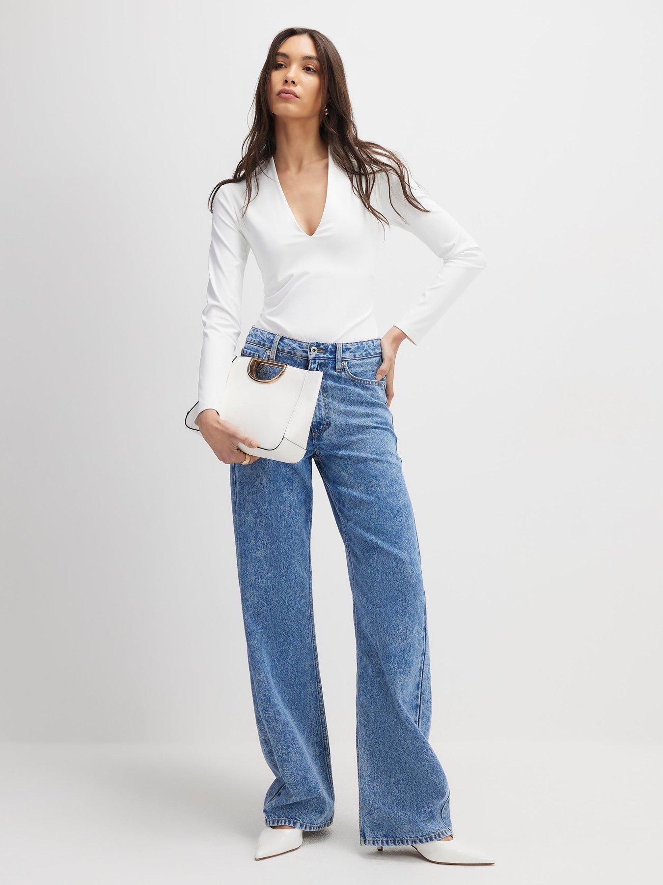 Image 3 of 4 of River Island White Long Sleeve Plunge Bodysuit Multipack