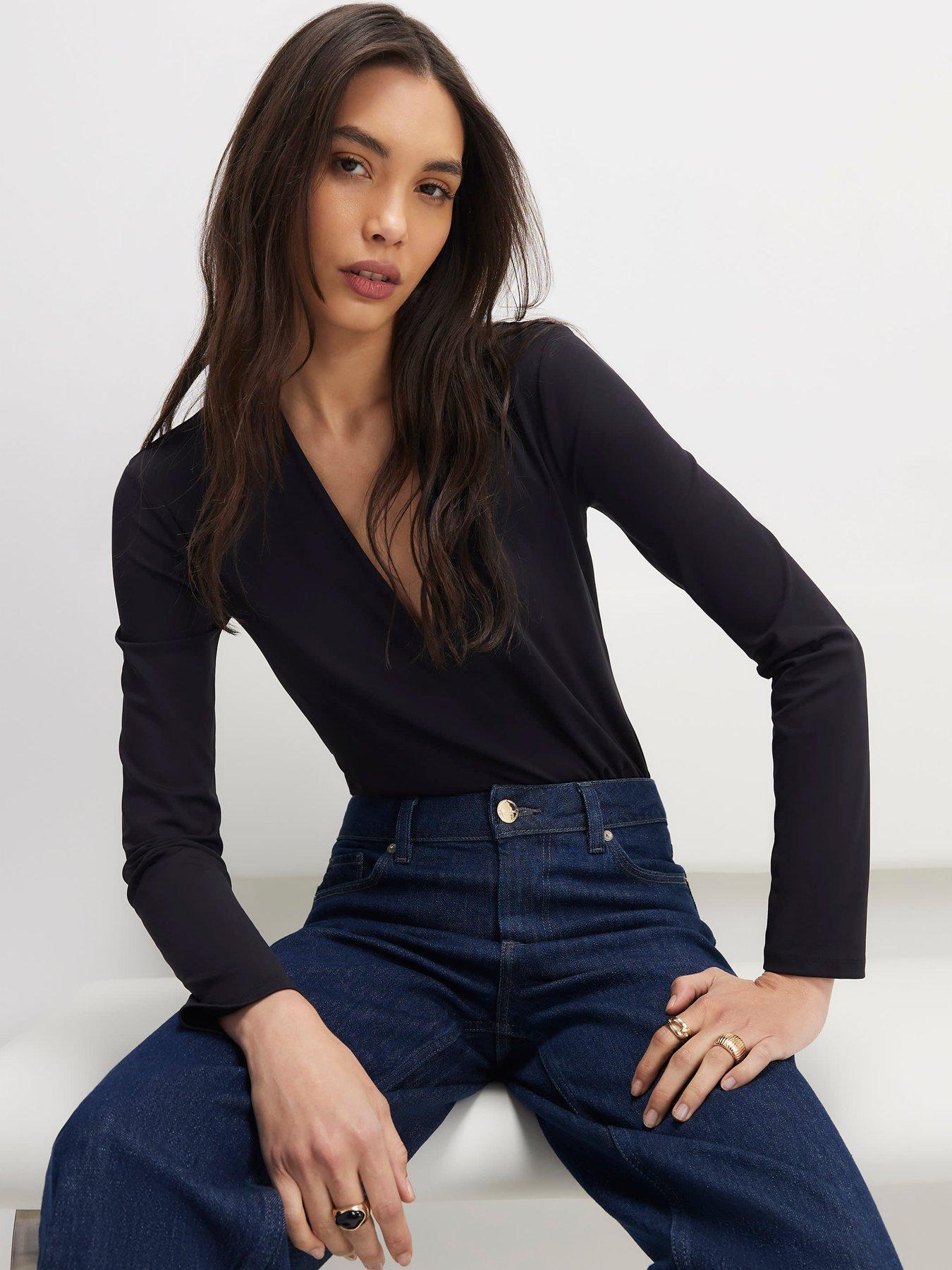 Image 4 of 4 of River Island White Long Sleeve Plunge Bodysuit Multipack