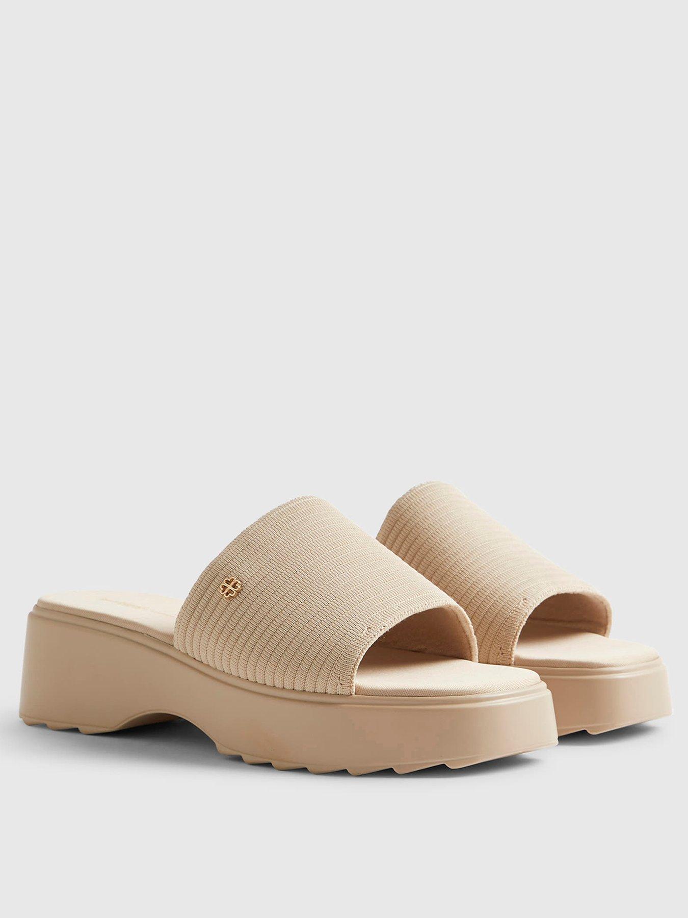 Image 2 of 5 of River Island Beige Wide Fit Knitted Mule Flatform Sandals