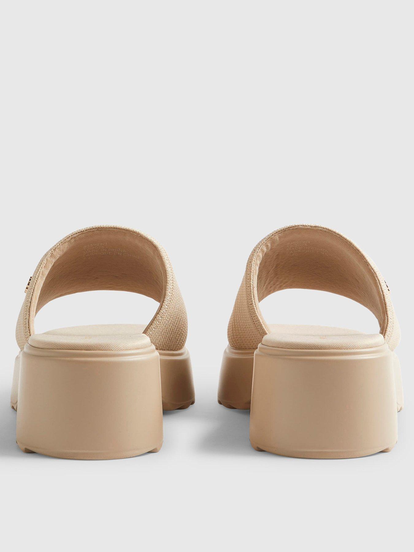 Image 3 of 5 of River Island Beige Wide Fit Knitted Mule Flatform Sandals