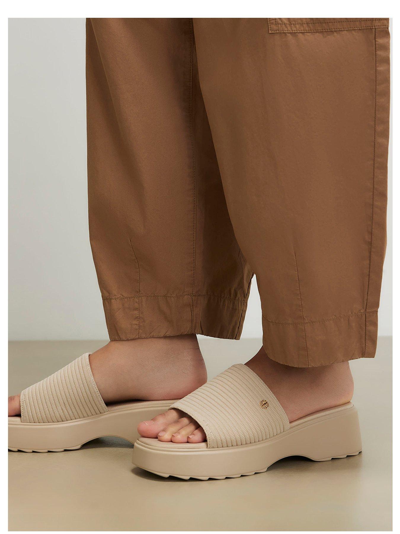 Image 5 of 5 of River Island Beige Wide Fit Knitted Mule Flatform Sandals