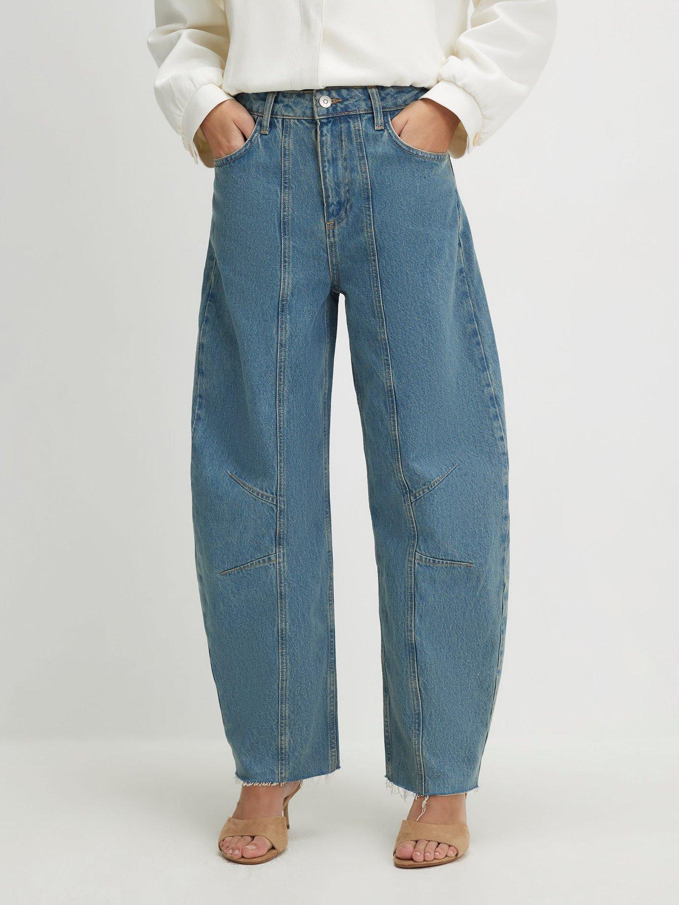 River Island Seamed Raw Hem Barrel Leg Jeans