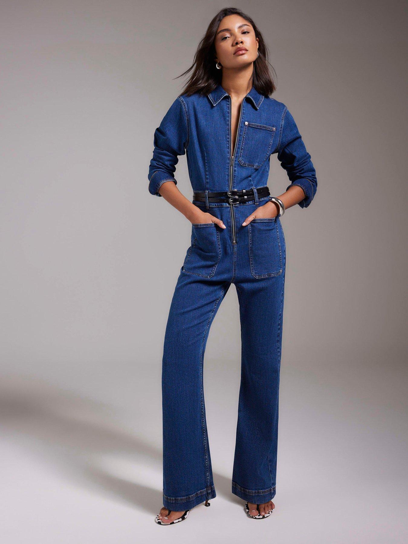 River Island Stretch Denim Straight Leg Jumpsuit