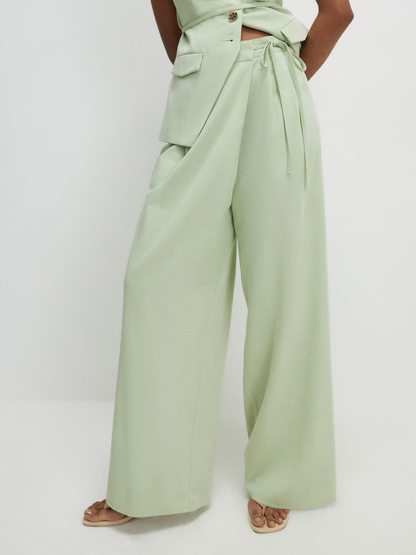 Image 1 of 4 of River Island Wrap Detail Wide Leg Trousers