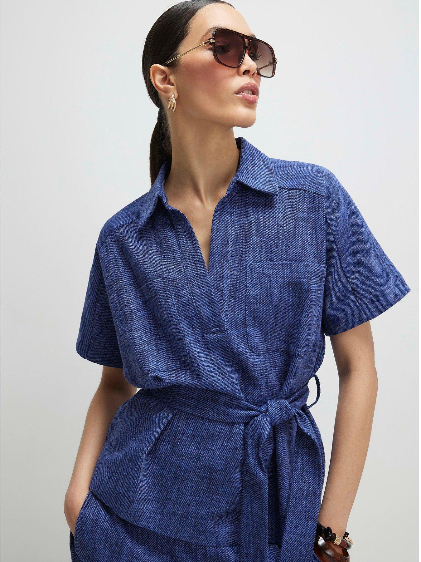 River Island Linen Look Collared Belted Top
