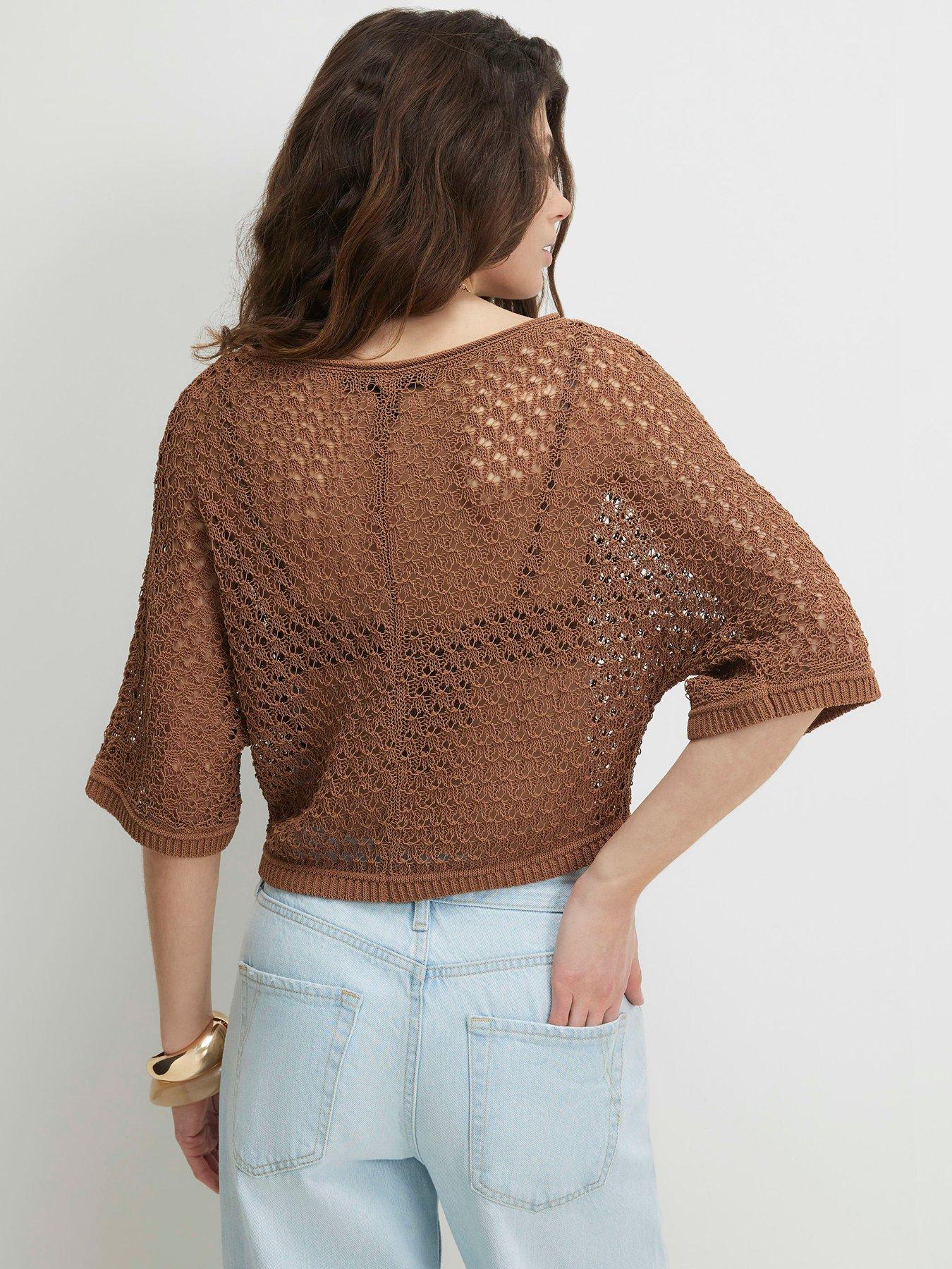 Image 2 of 4 of River Island Open Stitch Knitted T-shirt