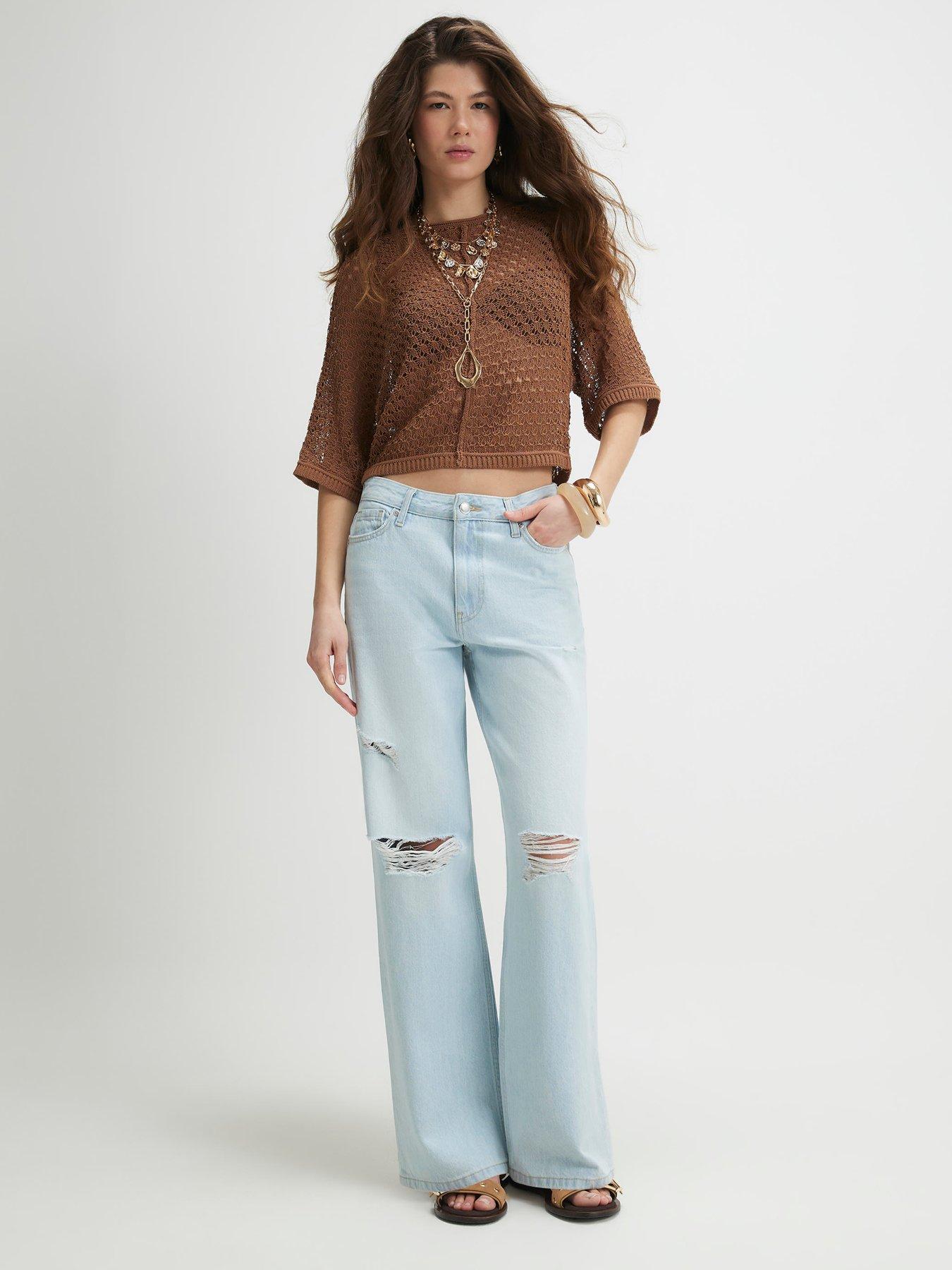 Image 3 of 4 of River Island Open Stitch Knitted T-shirt