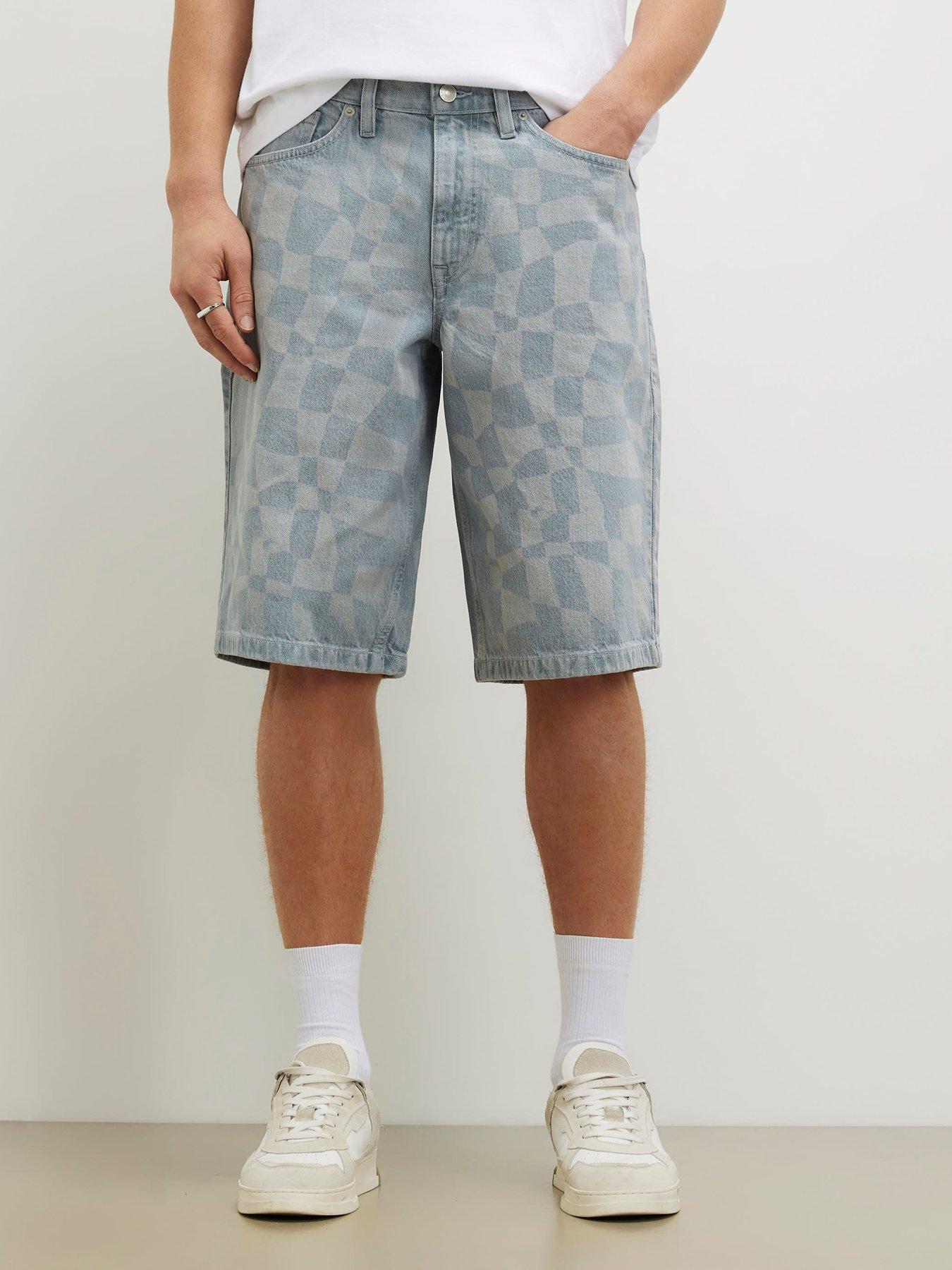 front image of river-island-geometric-print-denim-shorts