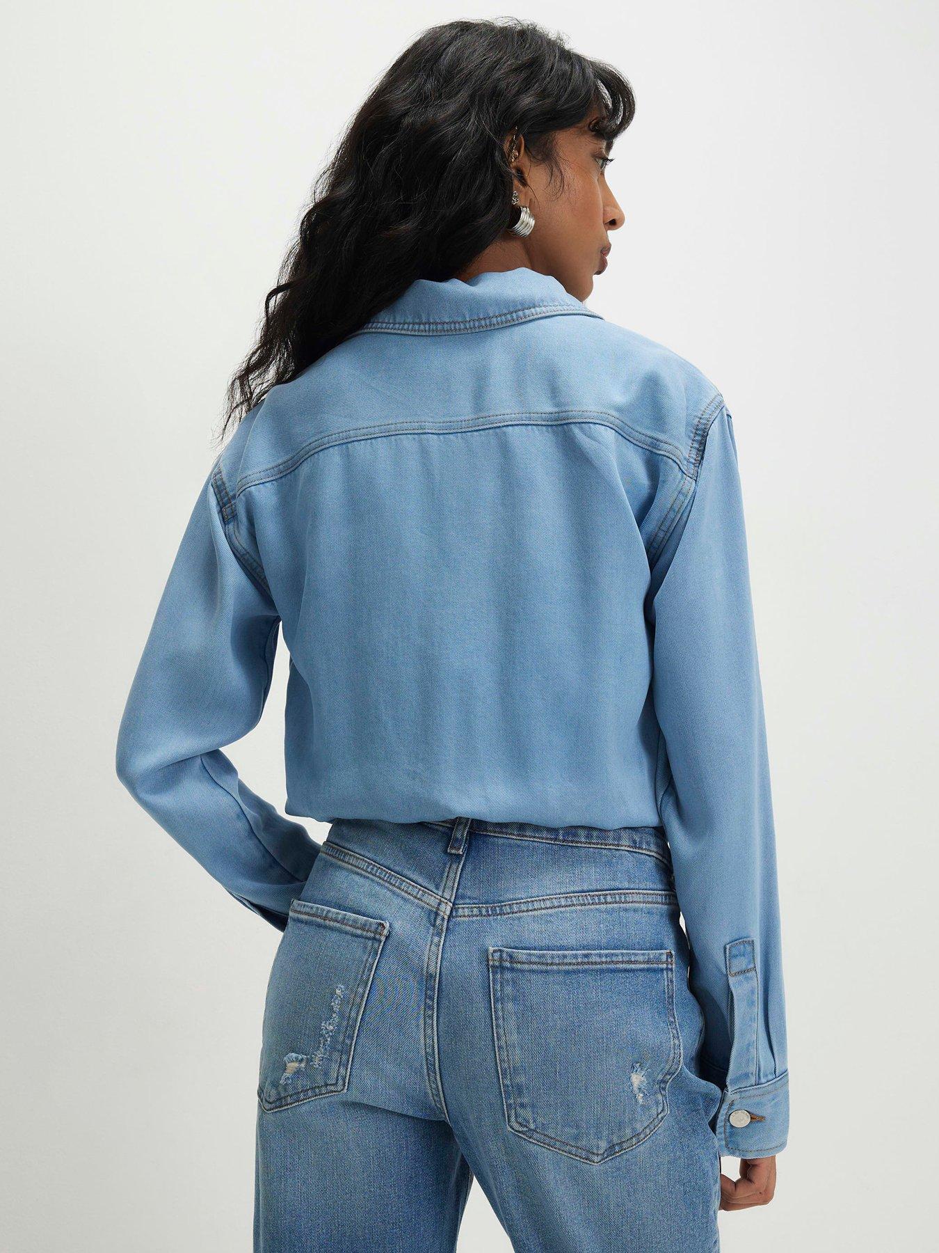  image of river-island-denim-tencel-bubble-hem-bomber-jacket