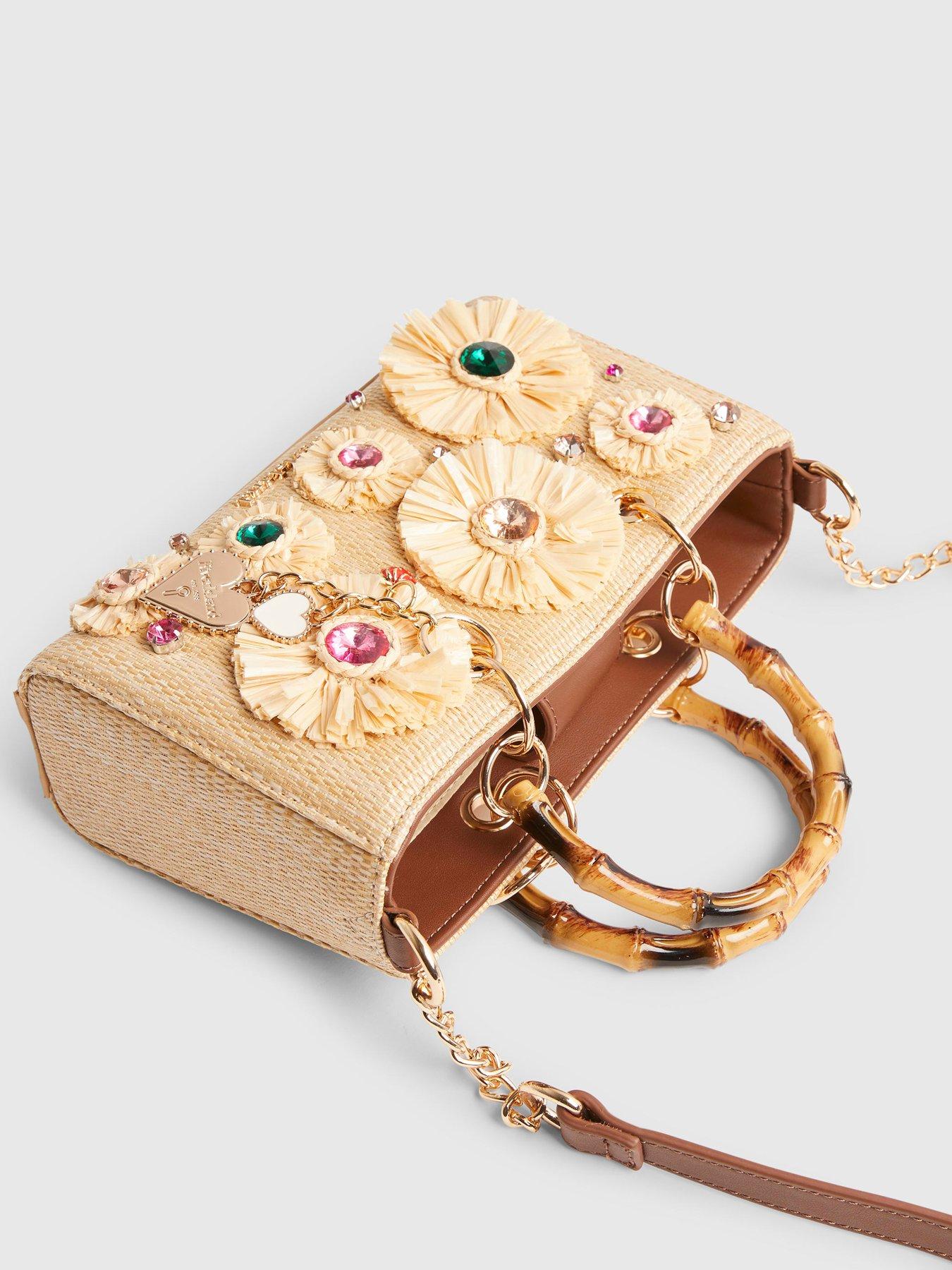  image of river-island-raffia-gem-flower-tote-bag