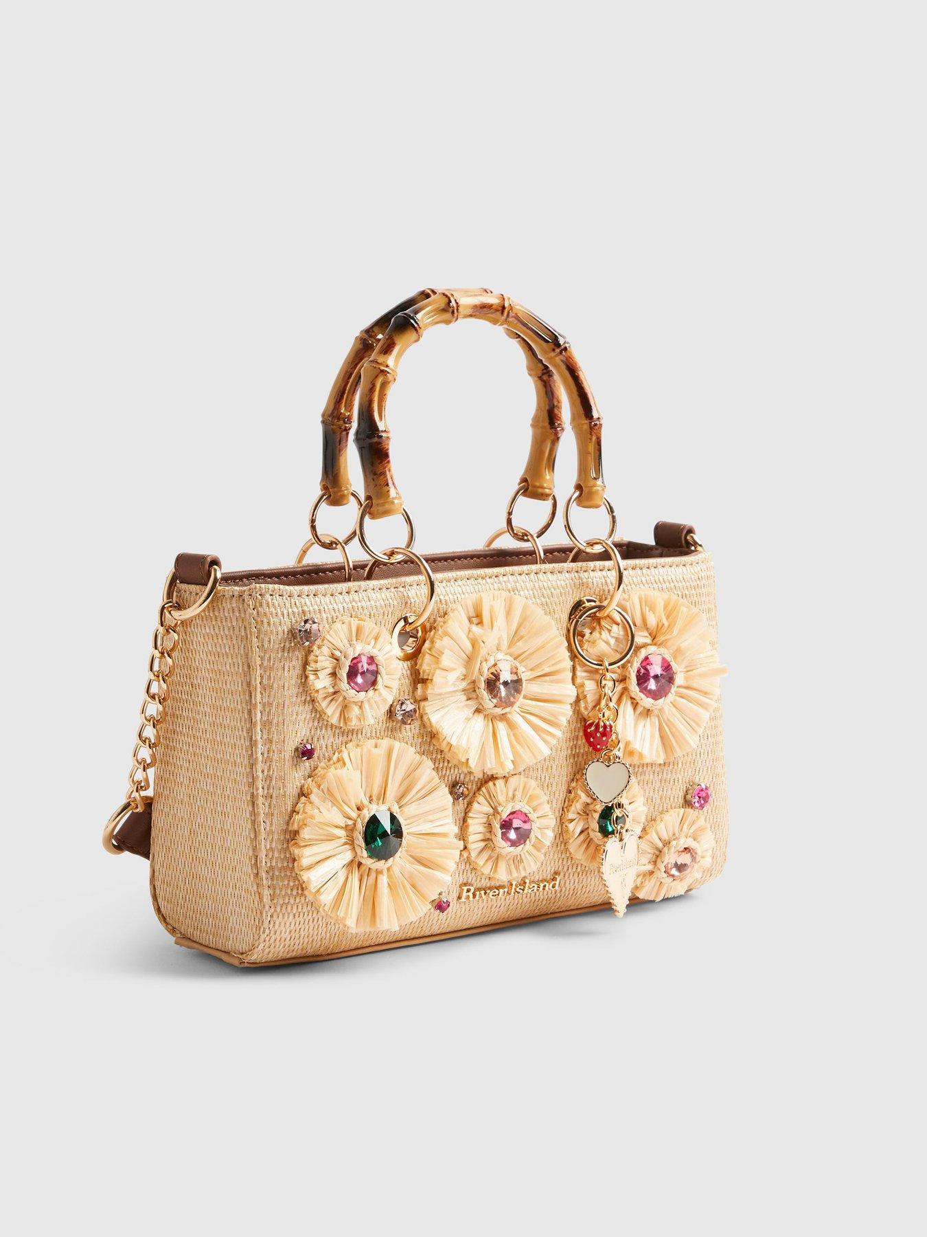  image of river-island-raffia-gem-flower-tote-bag