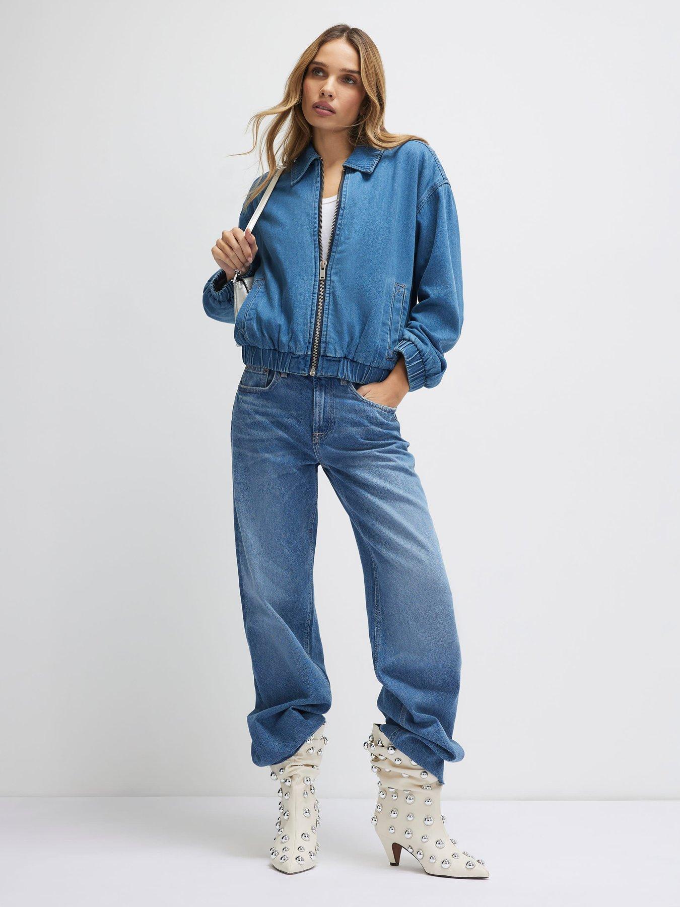 Image 3 of 4 of River Island Gather Detail Denim Bomber Jacket