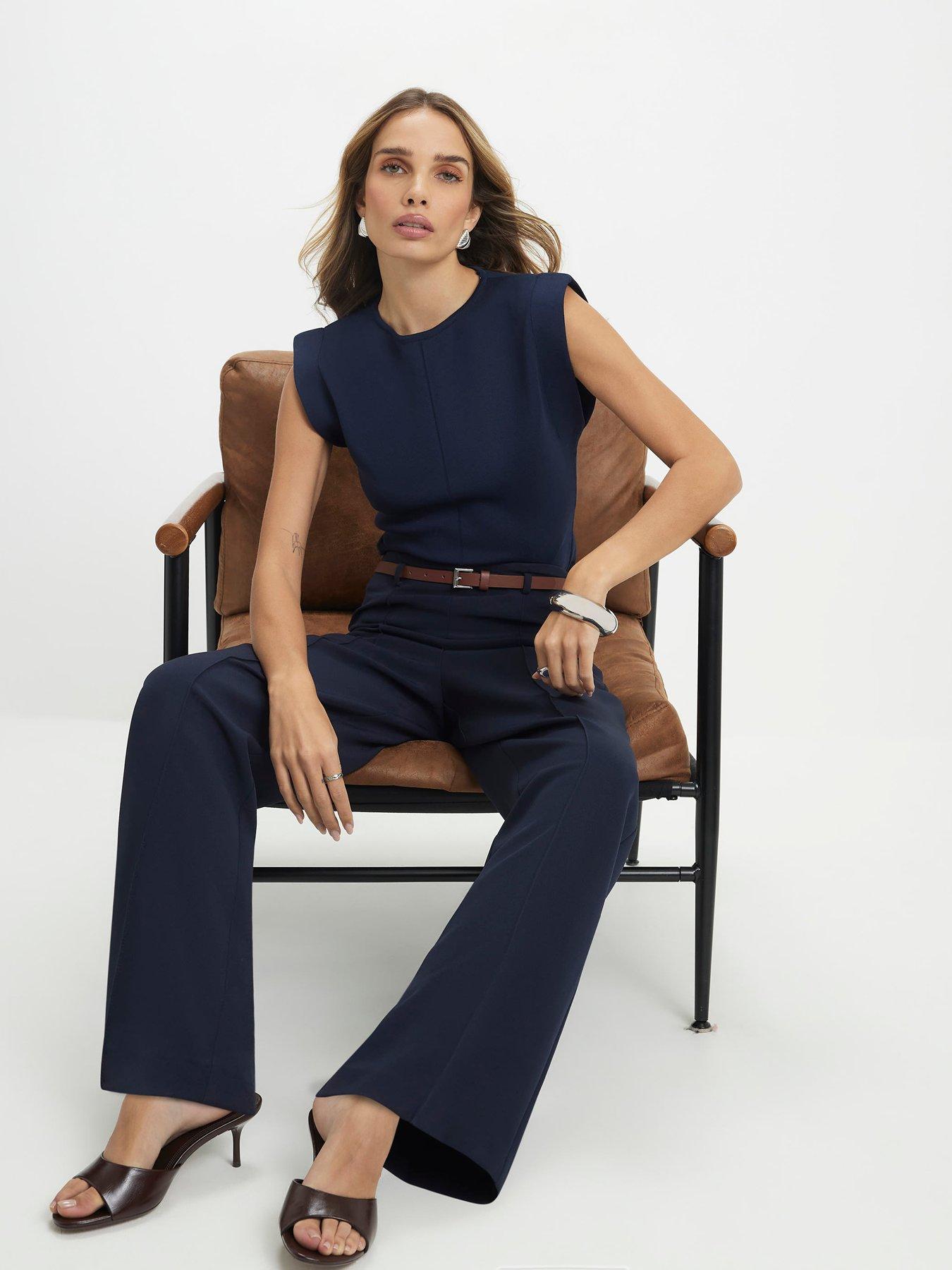  image of river-island-belted-straight-leg-trousers