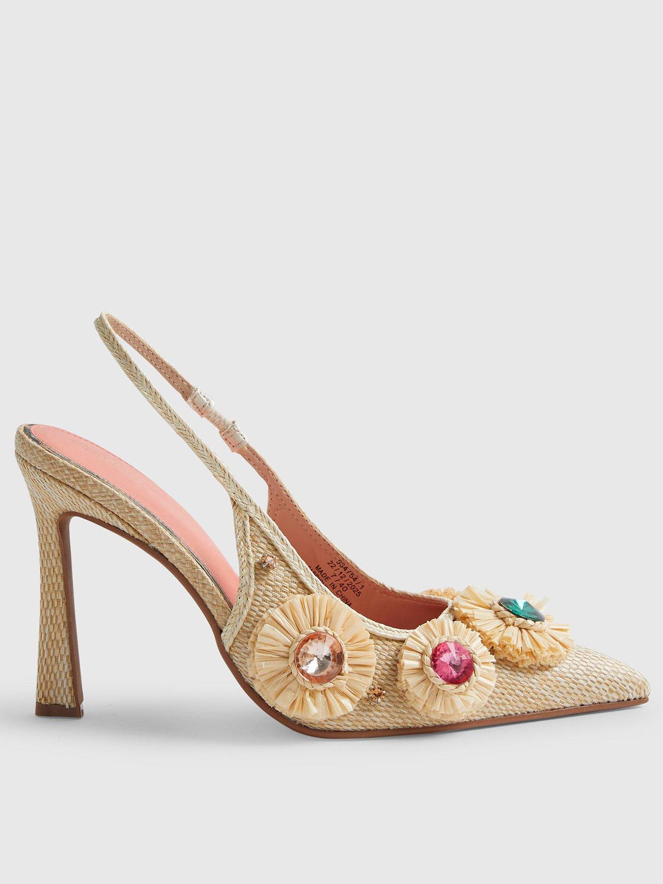 River Island Embellished Raffia Flower Court Heels