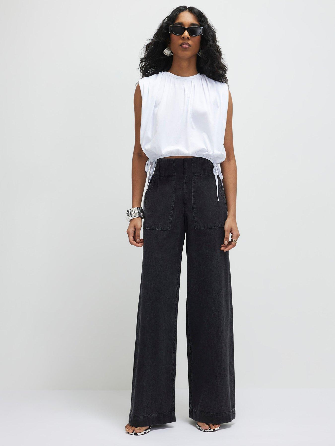 Image 1 of 4 of River Island Pull On Elasticated Wide Leg Jeans