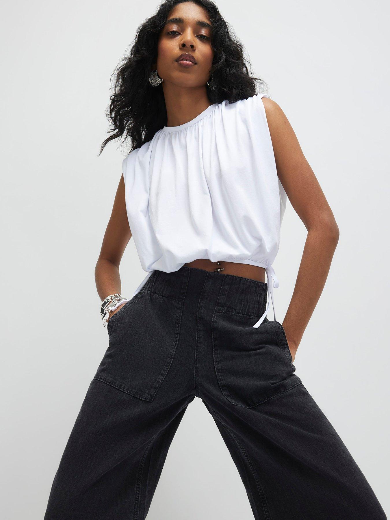 Image 4 of 4 of River Island Pull On Elasticated Wide Leg Jeans