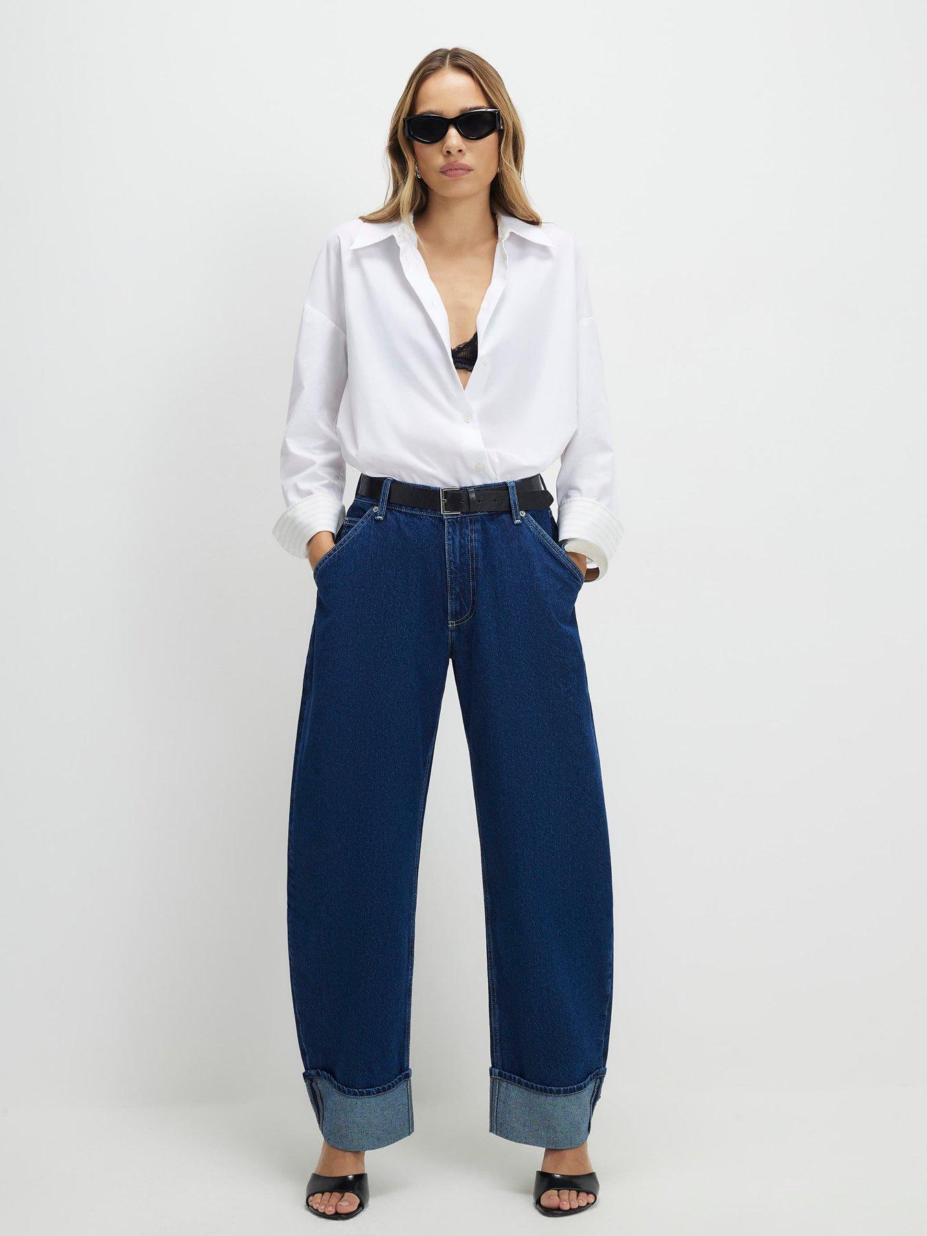 Image 1 of 1 of River Island Turn Up Cuff Barrel Leg Jeans