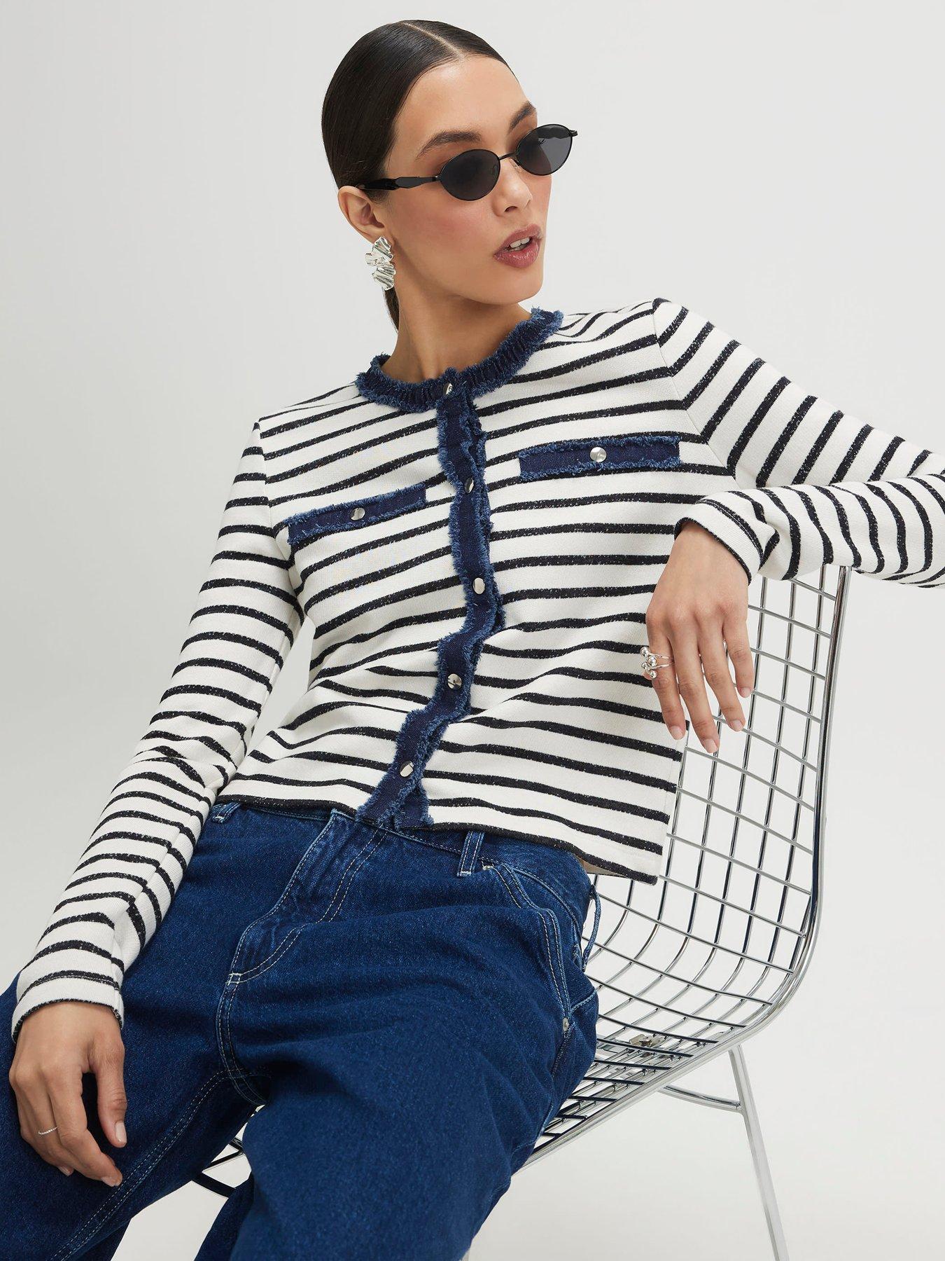 River Island Long Sleeve Striped Denim Mix Cardigan