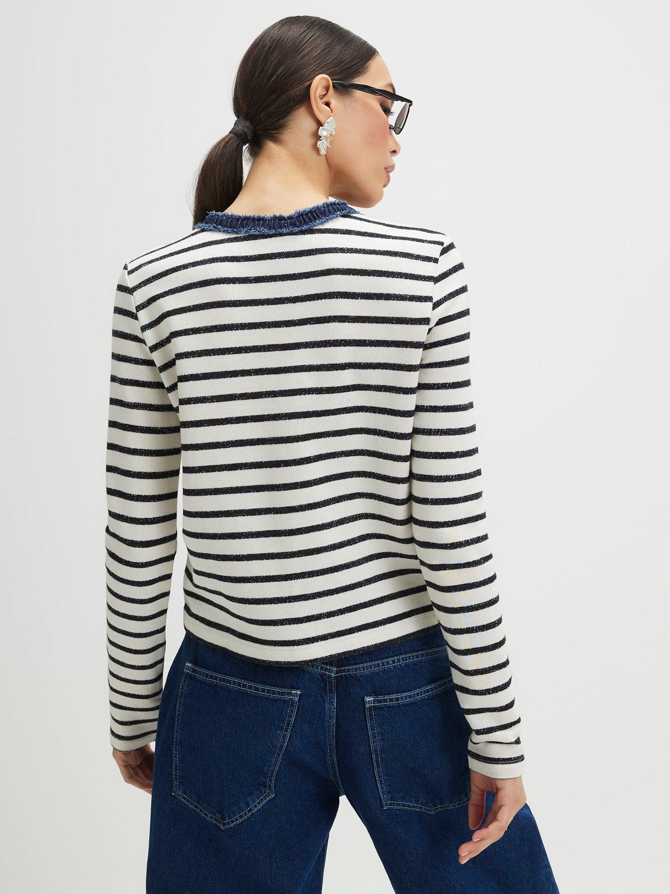 Image 2 of 4 of River Island Long Sleeve Striped Denim Mix Cardigan