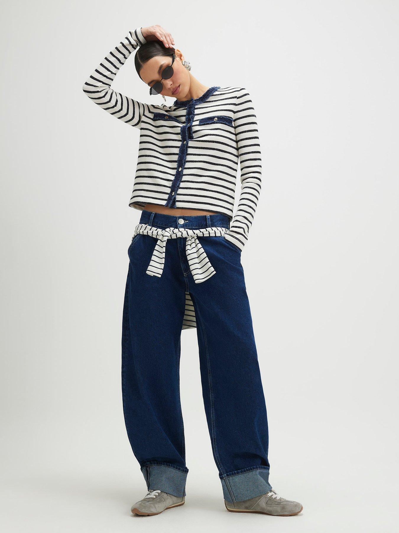 Image 3 of 4 of River Island Long Sleeve Striped Denim Mix Cardigan