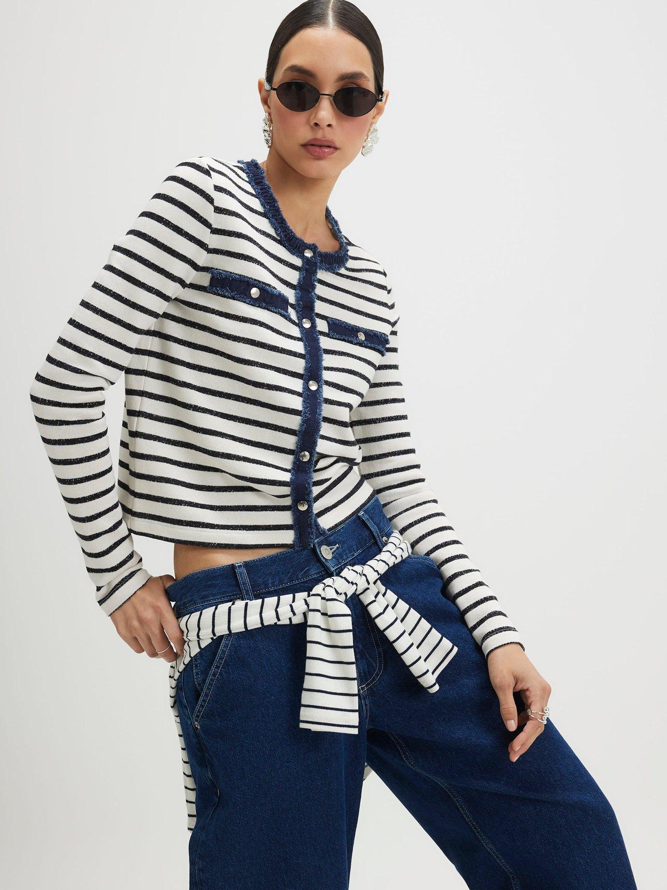 Image 4 of 4 of River Island Long Sleeve Striped Denim Mix Cardigan