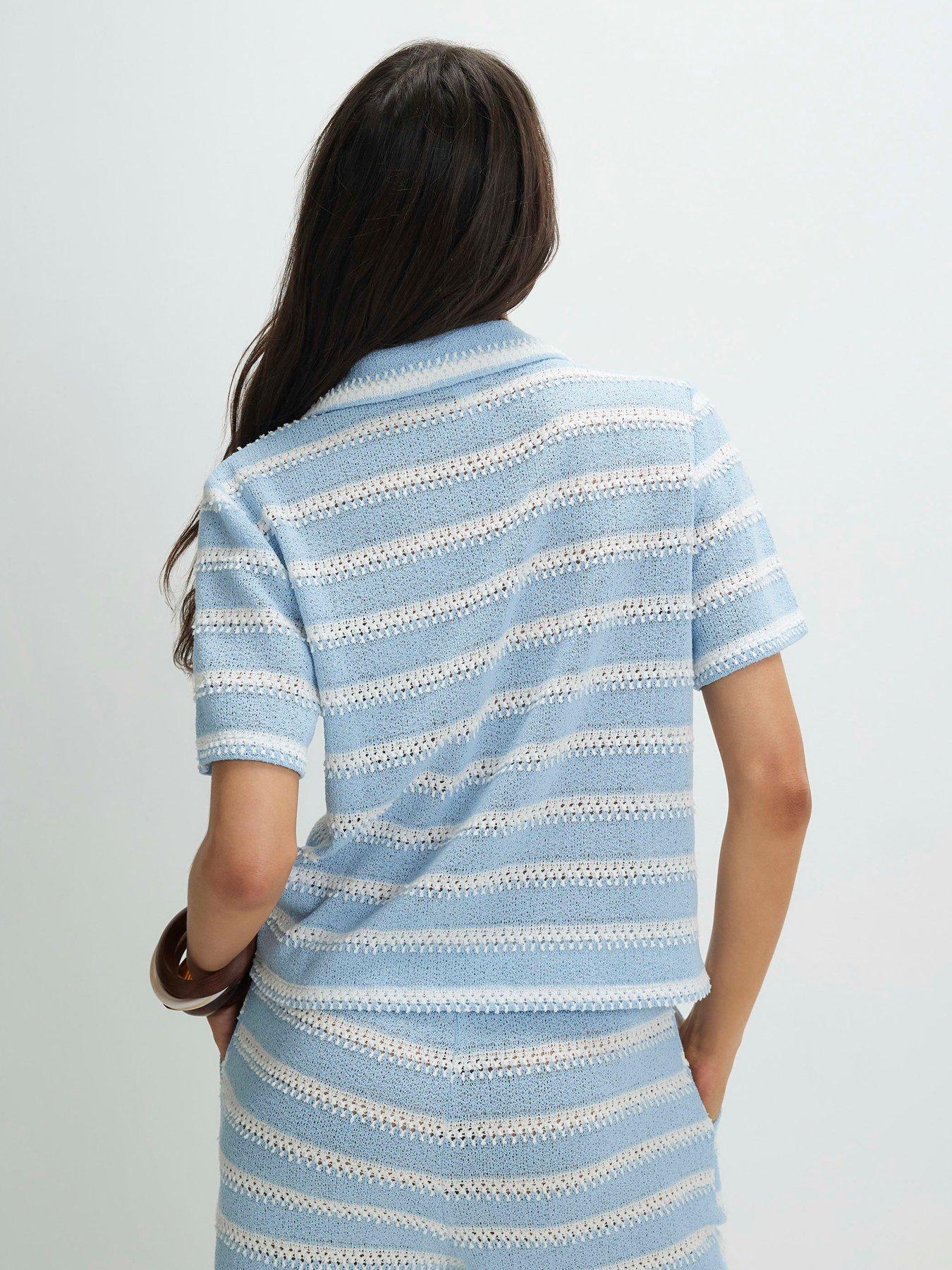 Image 2 of 4 of River Island Short Sleeve Striped Crochet Shirt
