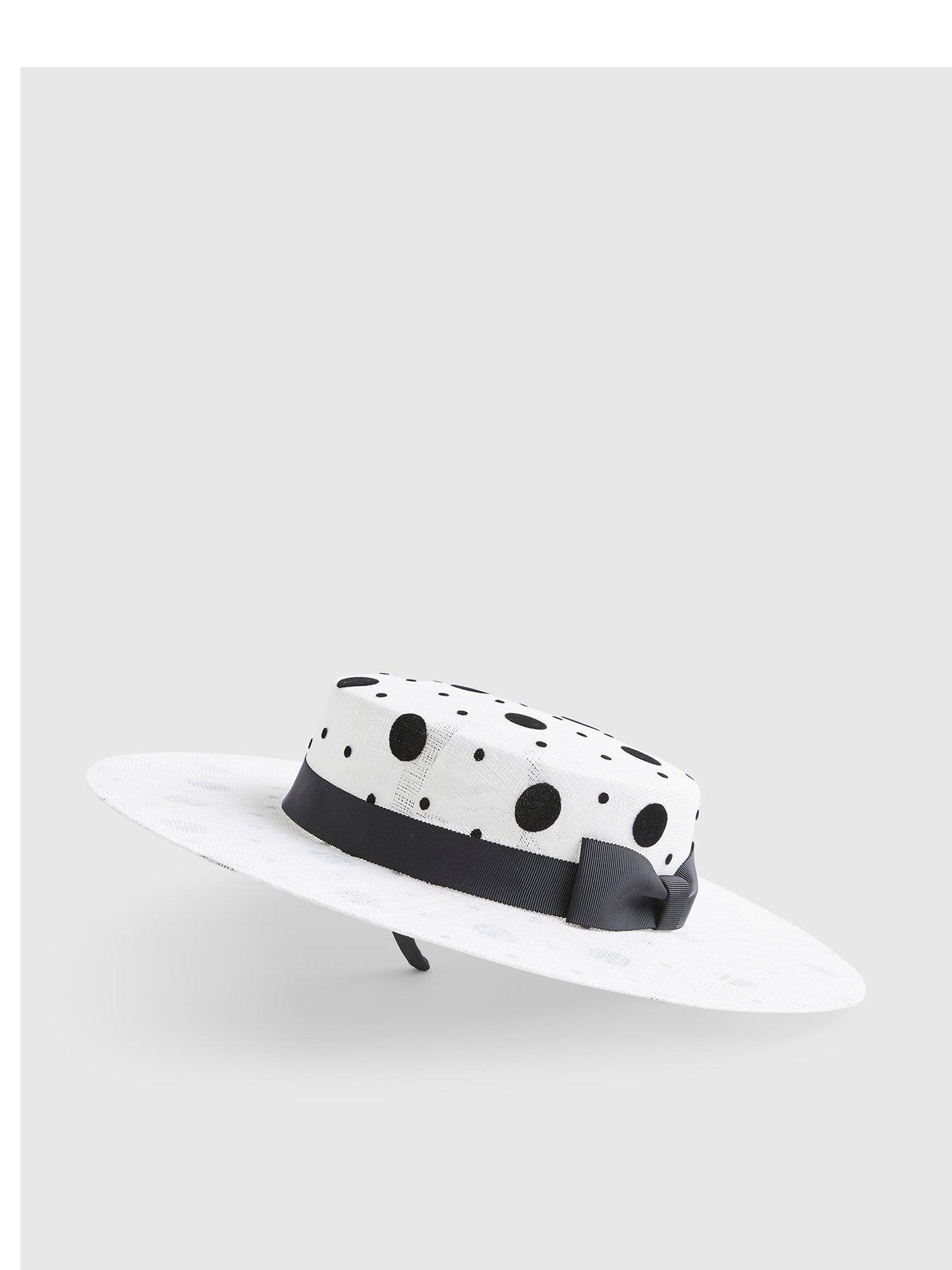 Image 1 of 5 of River Island Premium Sasha Polka Dot Boater Hat
