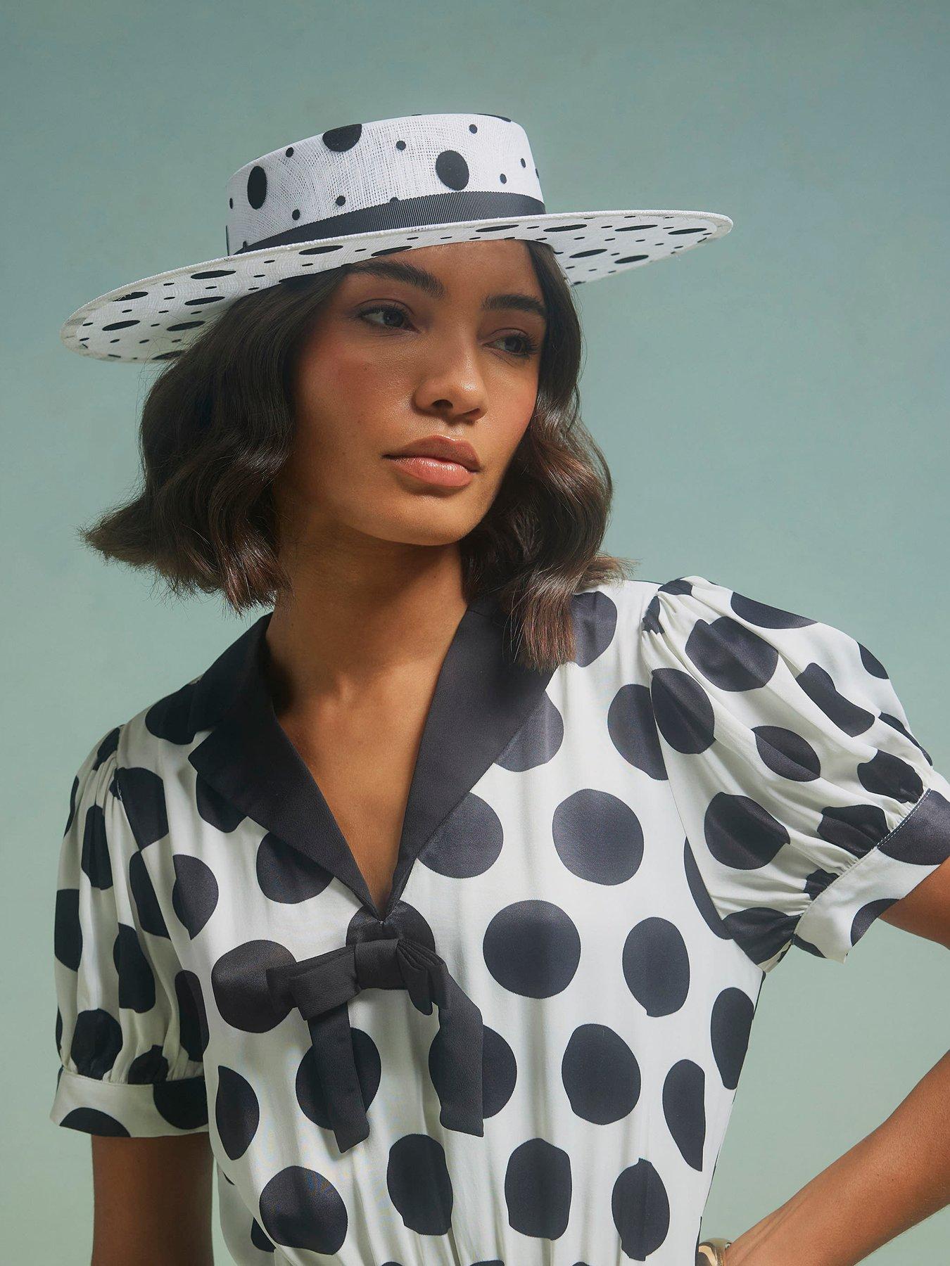 Image 2 of 5 of River Island Premium Sasha Polka Dot Boater Hat