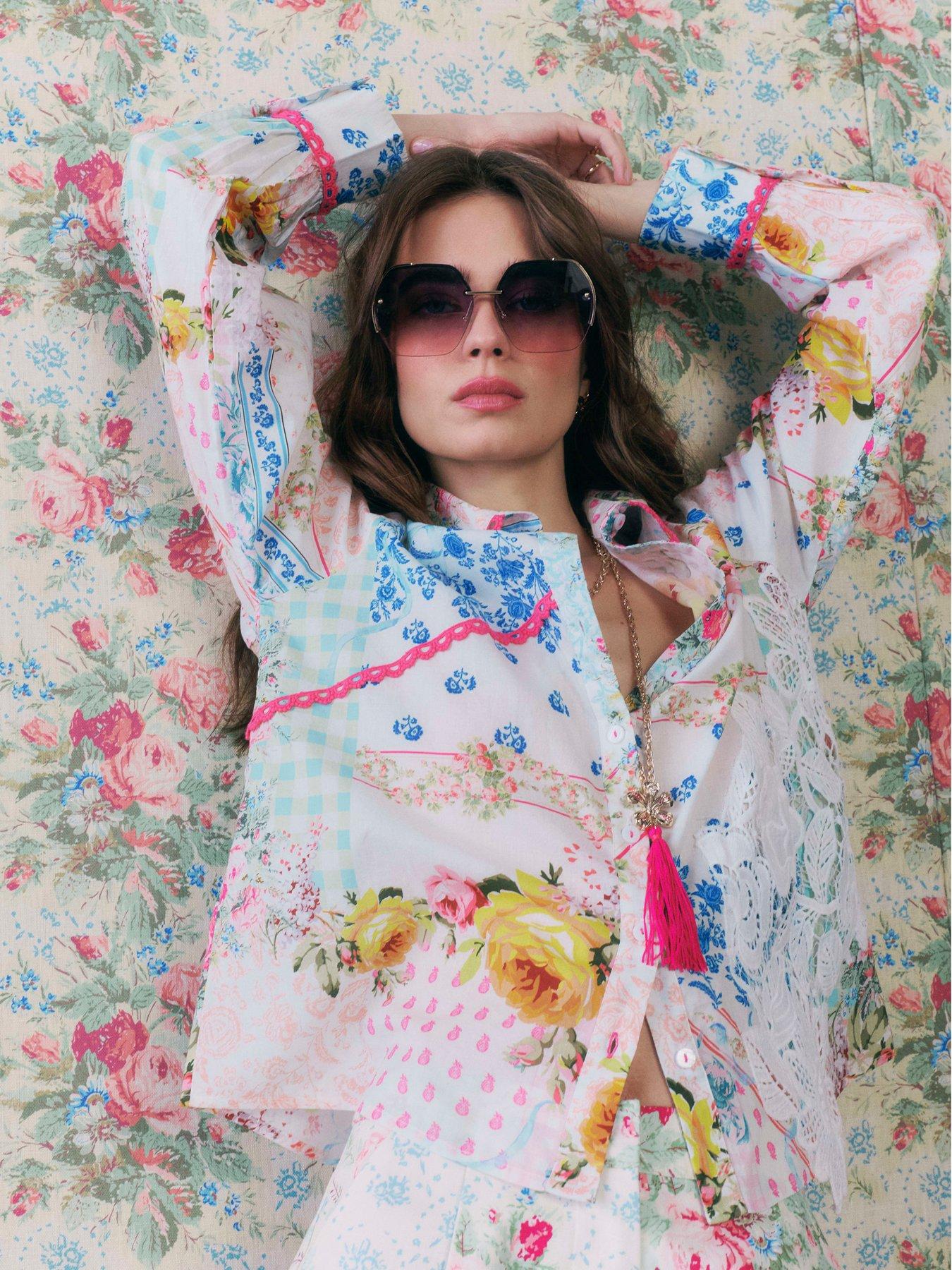 front image of river-island-floral-patchwork-print-cotton-shirt
