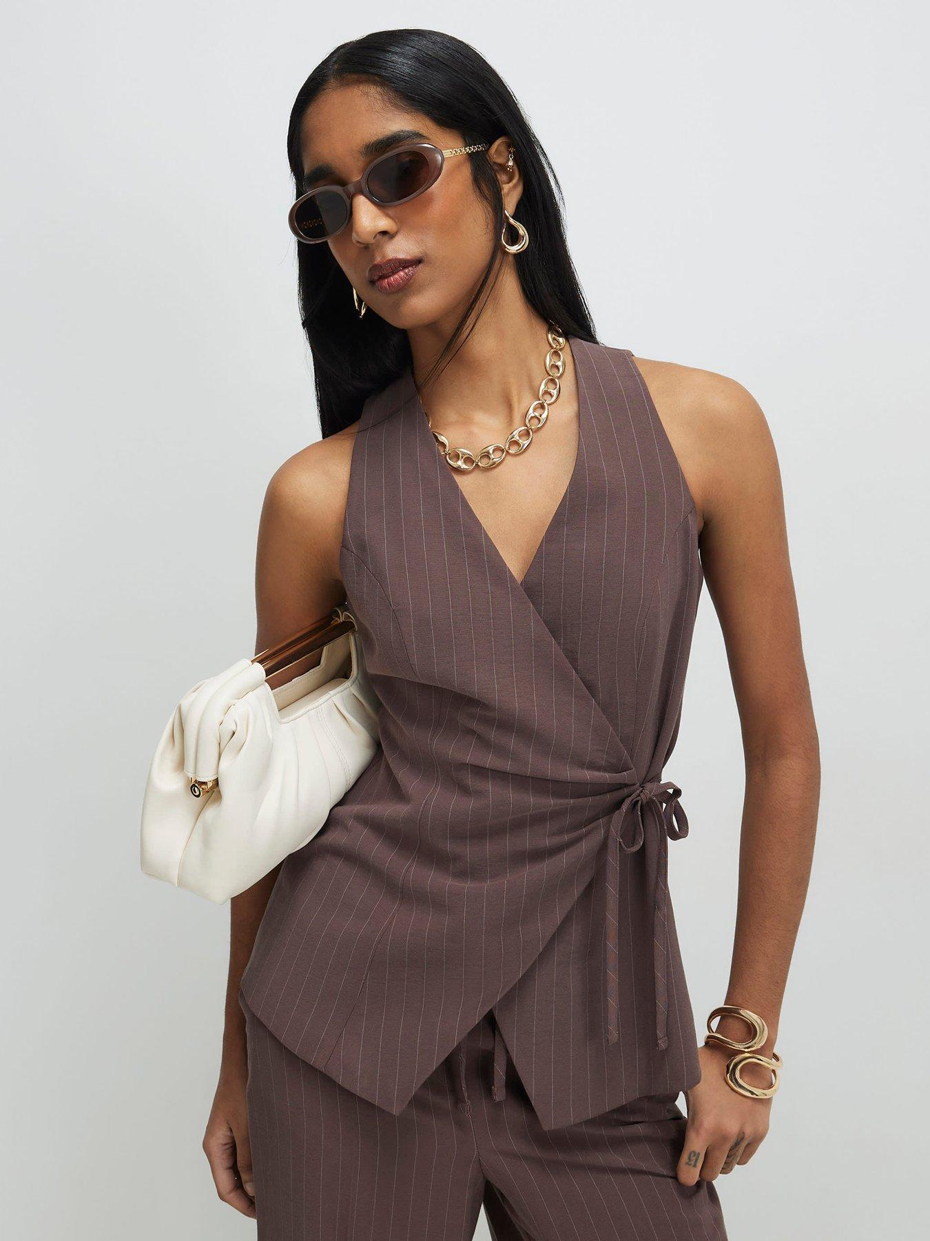 Image 1 of 4 of River Island Striped Soft Tie Front Top