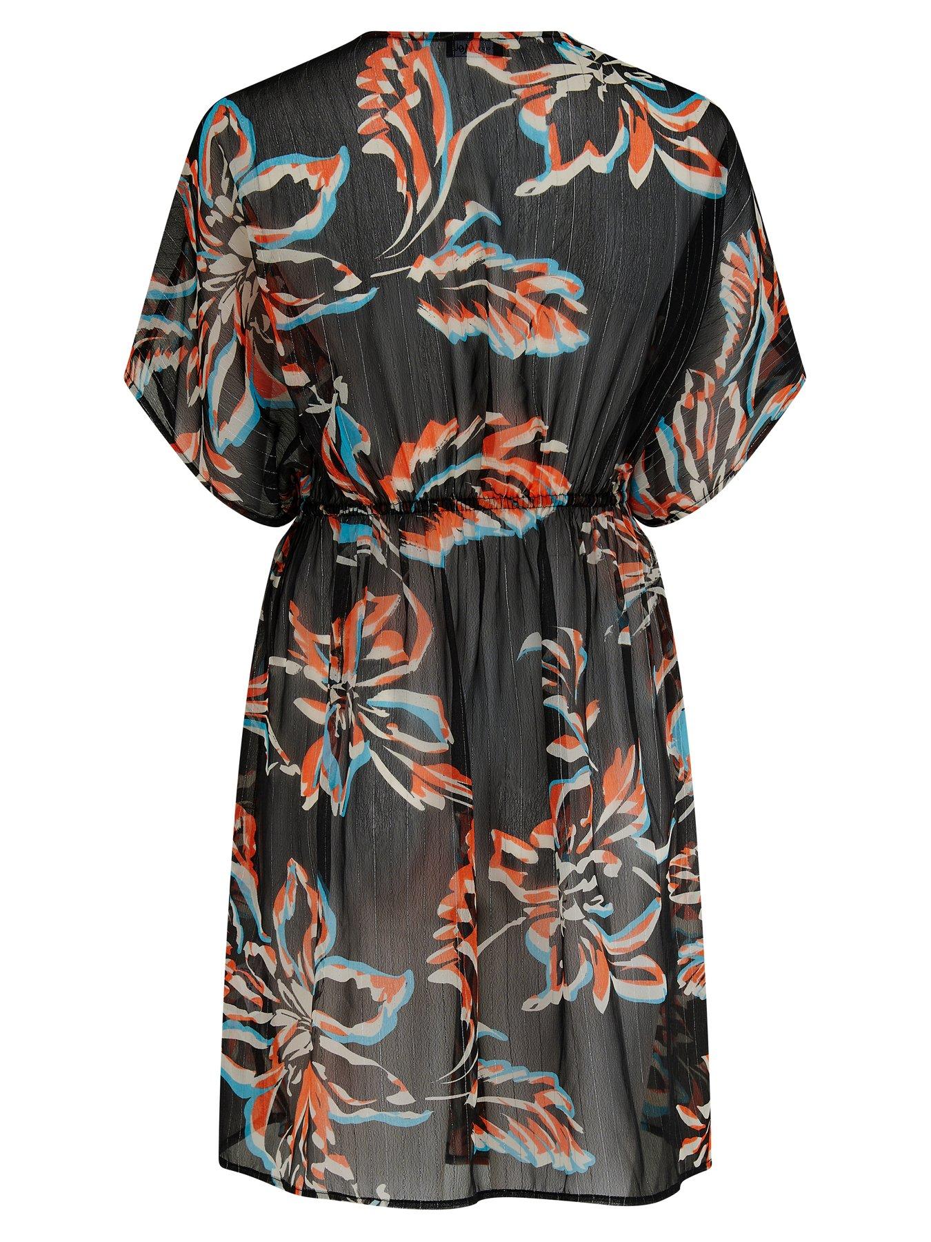 Image 4 of 4 of Pour Moi Knotted Front Lurex Stripe Chiffon Kaftan