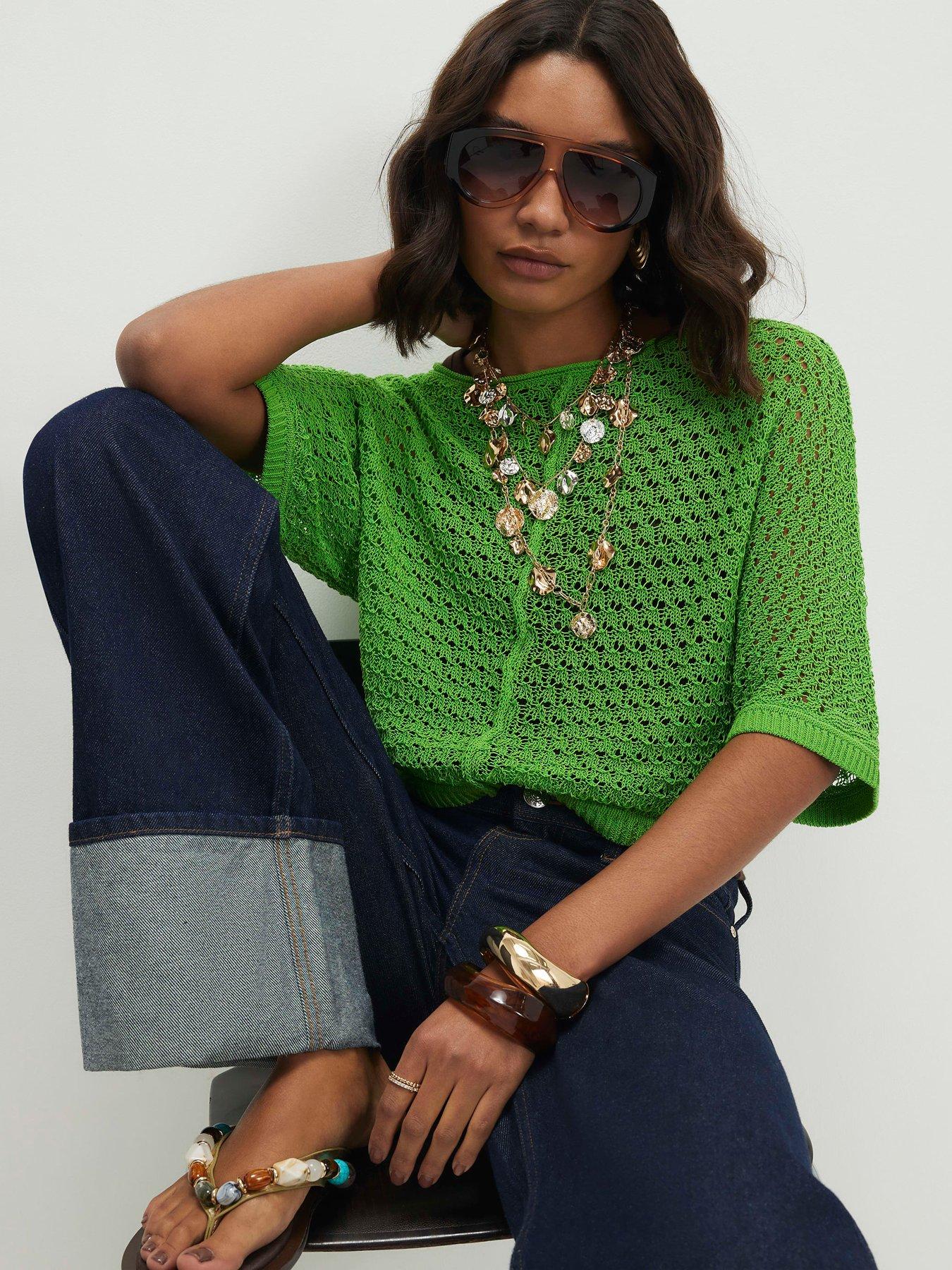River Island Open Stitch Knit T-shirt - Green