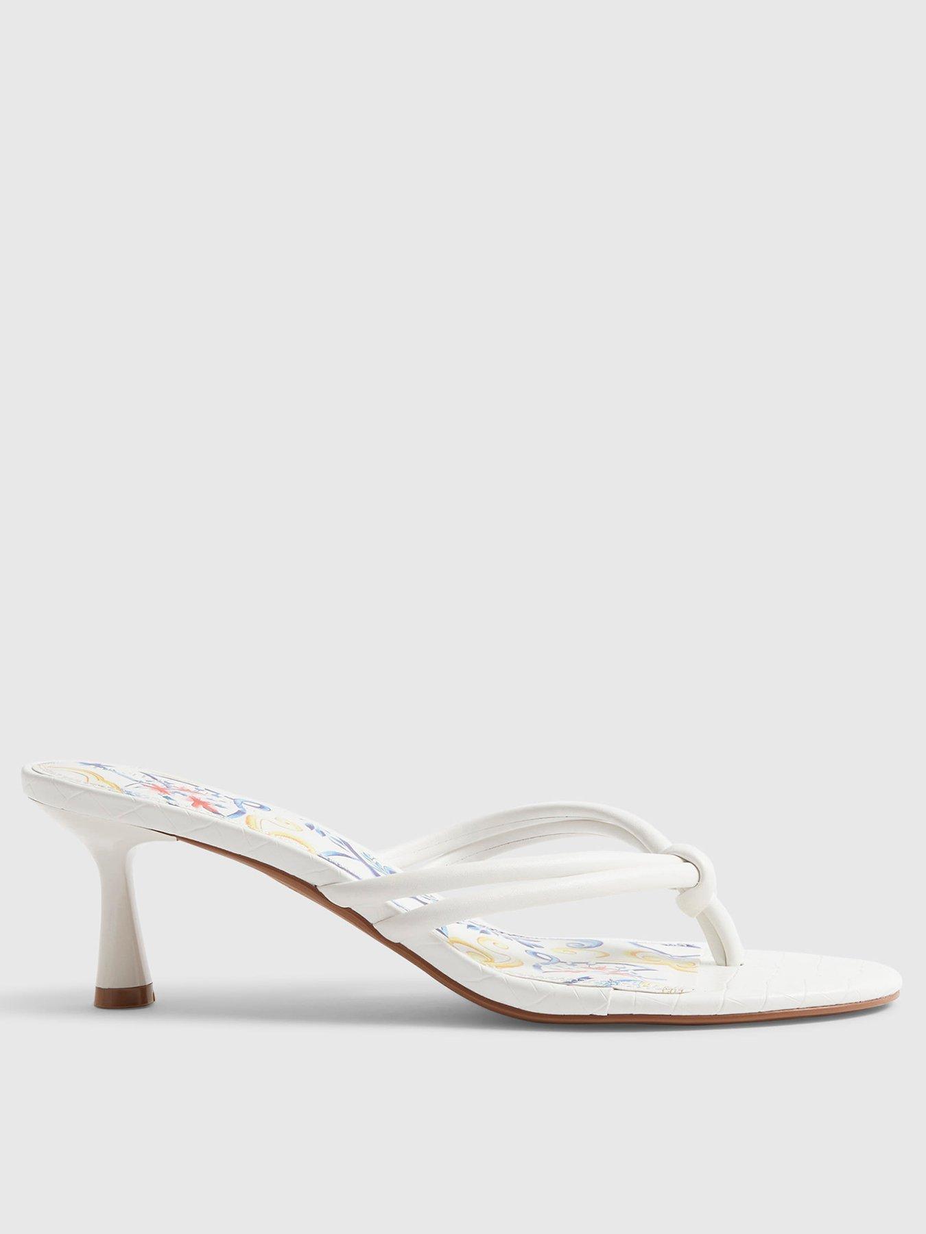 Image 1 of 4 of River Island Printed Sole Heeled Sandals - White