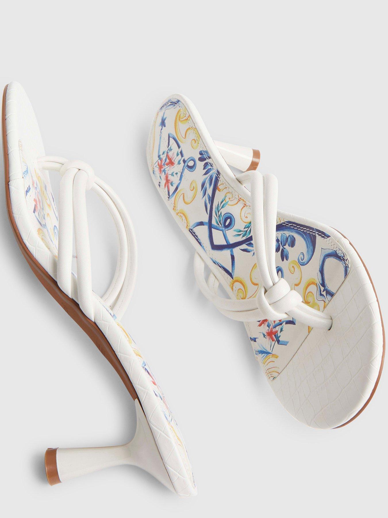Image 4 of 4 of River Island Printed Sole Heeled Sandals - White