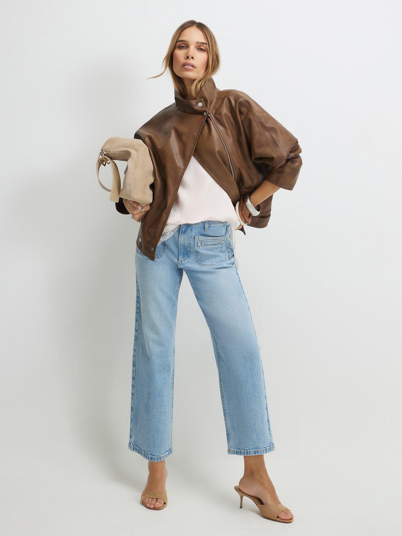 River Island High Waisted Wide Leg Cropped Jeans - Blue
