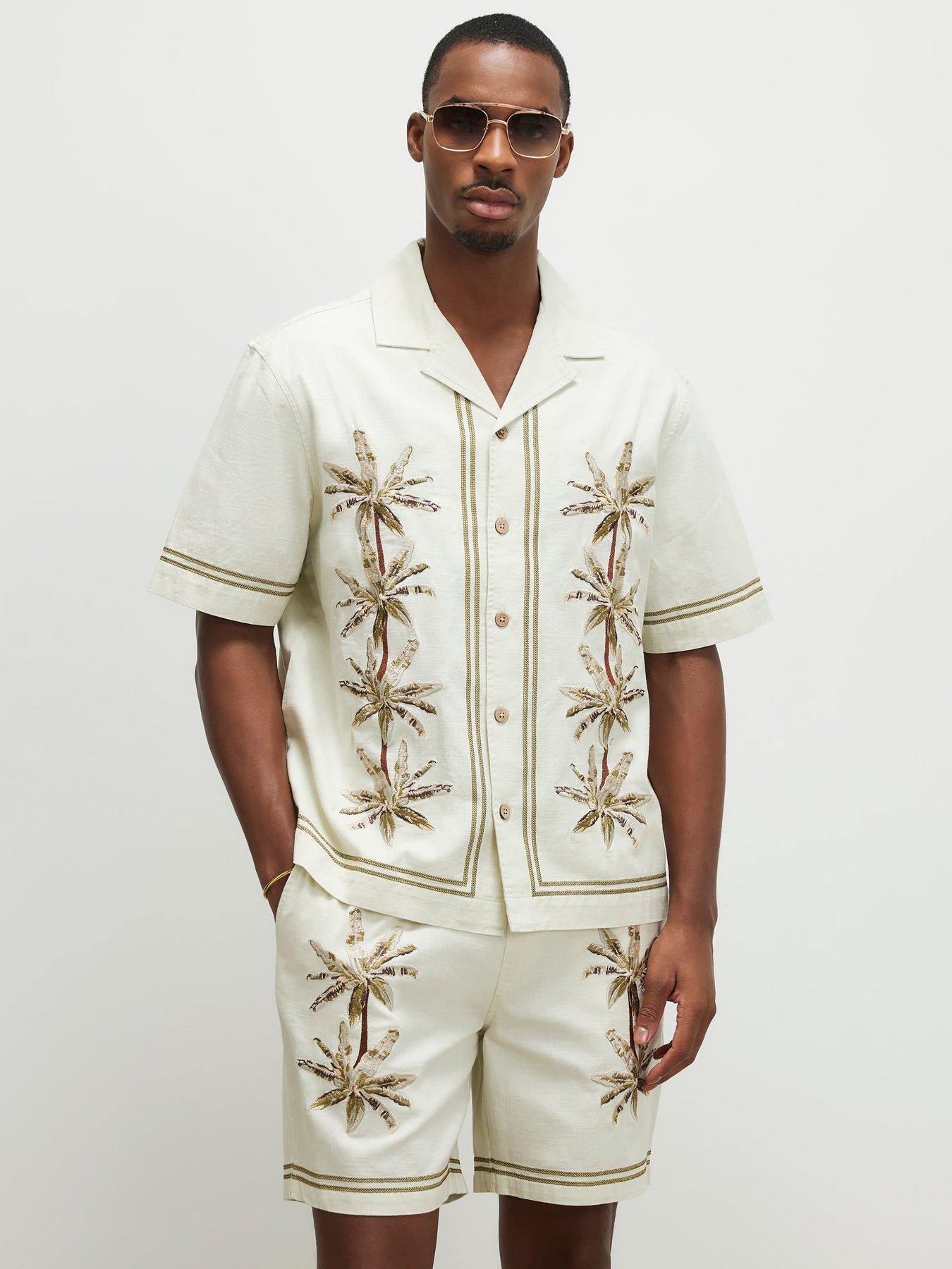 River Island Cream Palm Tree Embroidered Shirt - Cream