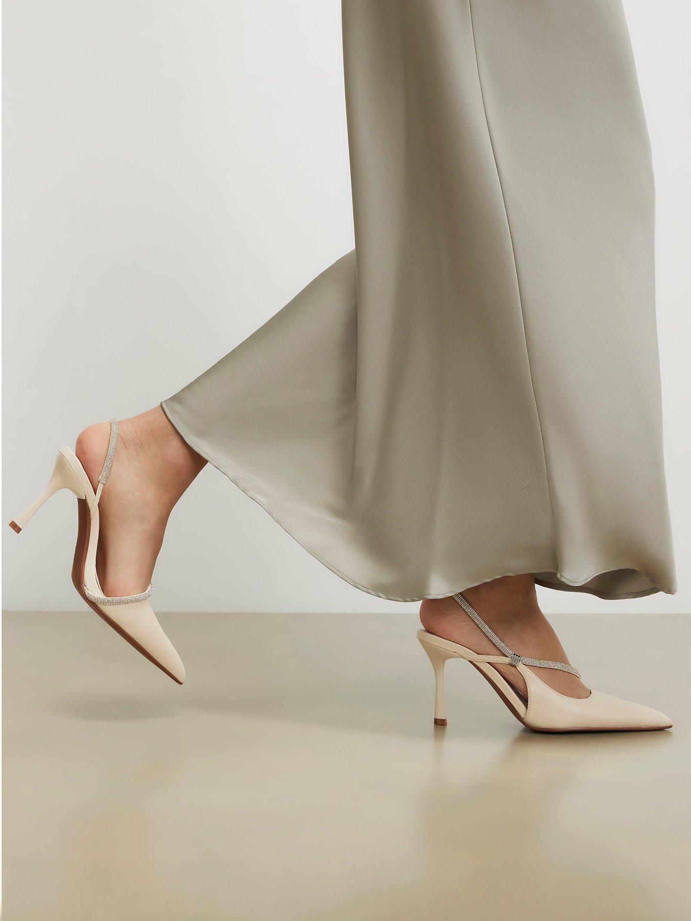 River Island Diamante Slingback Court Heels - White