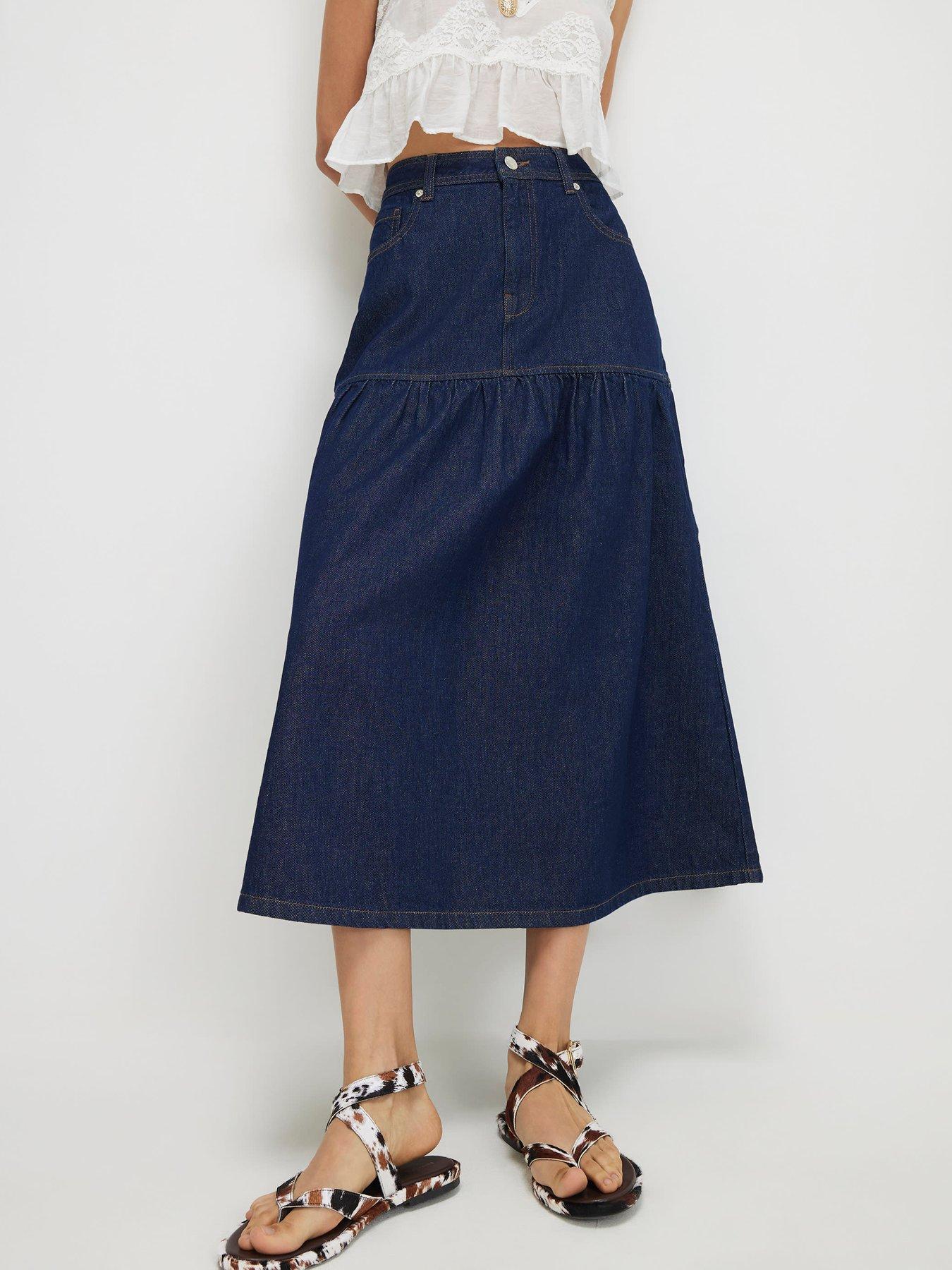 River Island Panelled Denim Midi Skirt - Blue