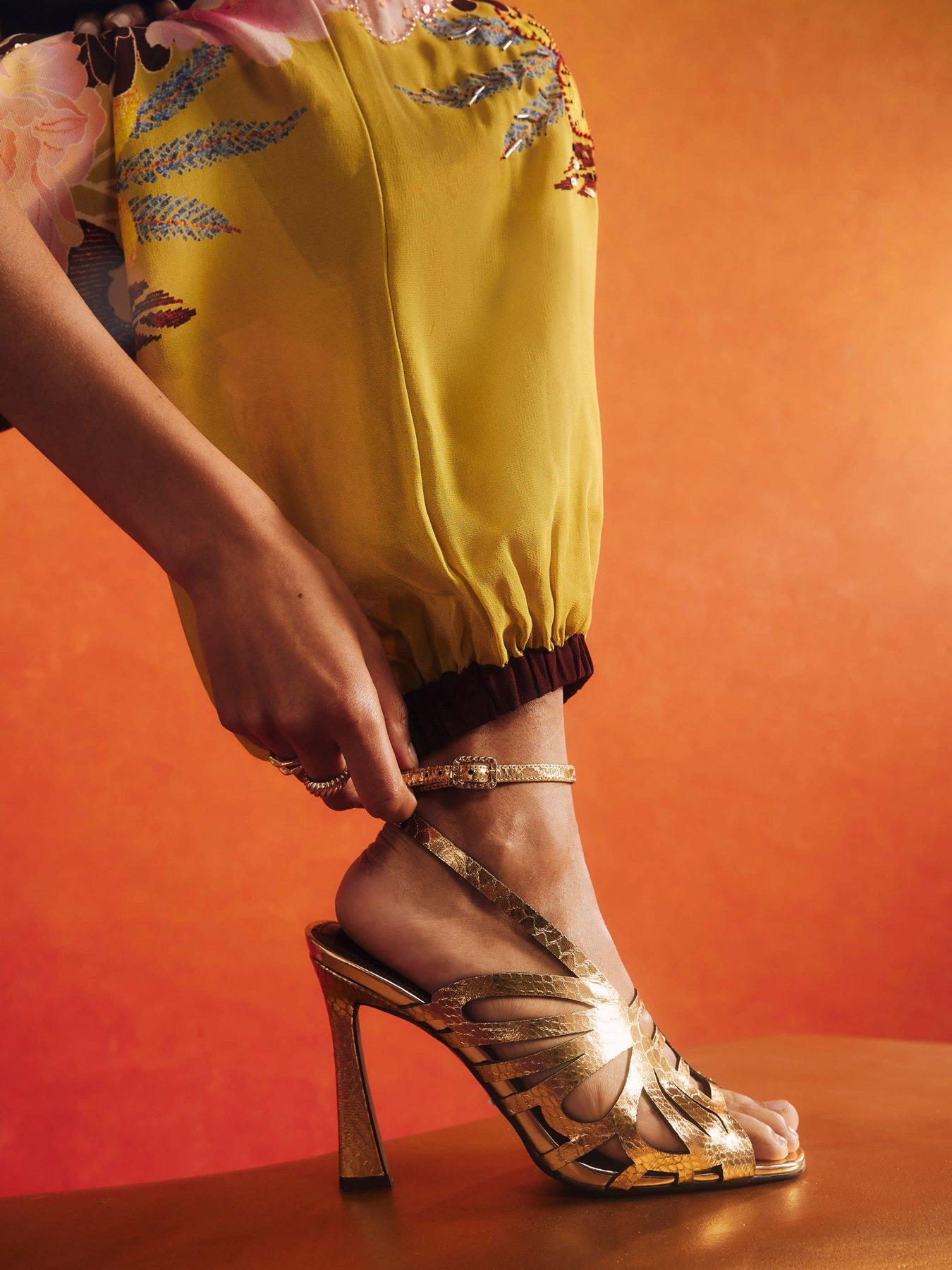 Image 1 of 4 of River Island Butterfly Caged Heels - Gold