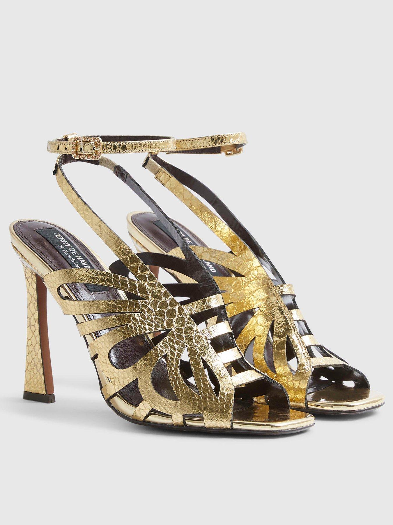 Image 2 of 4 of River Island Butterfly Caged Heels - Gold