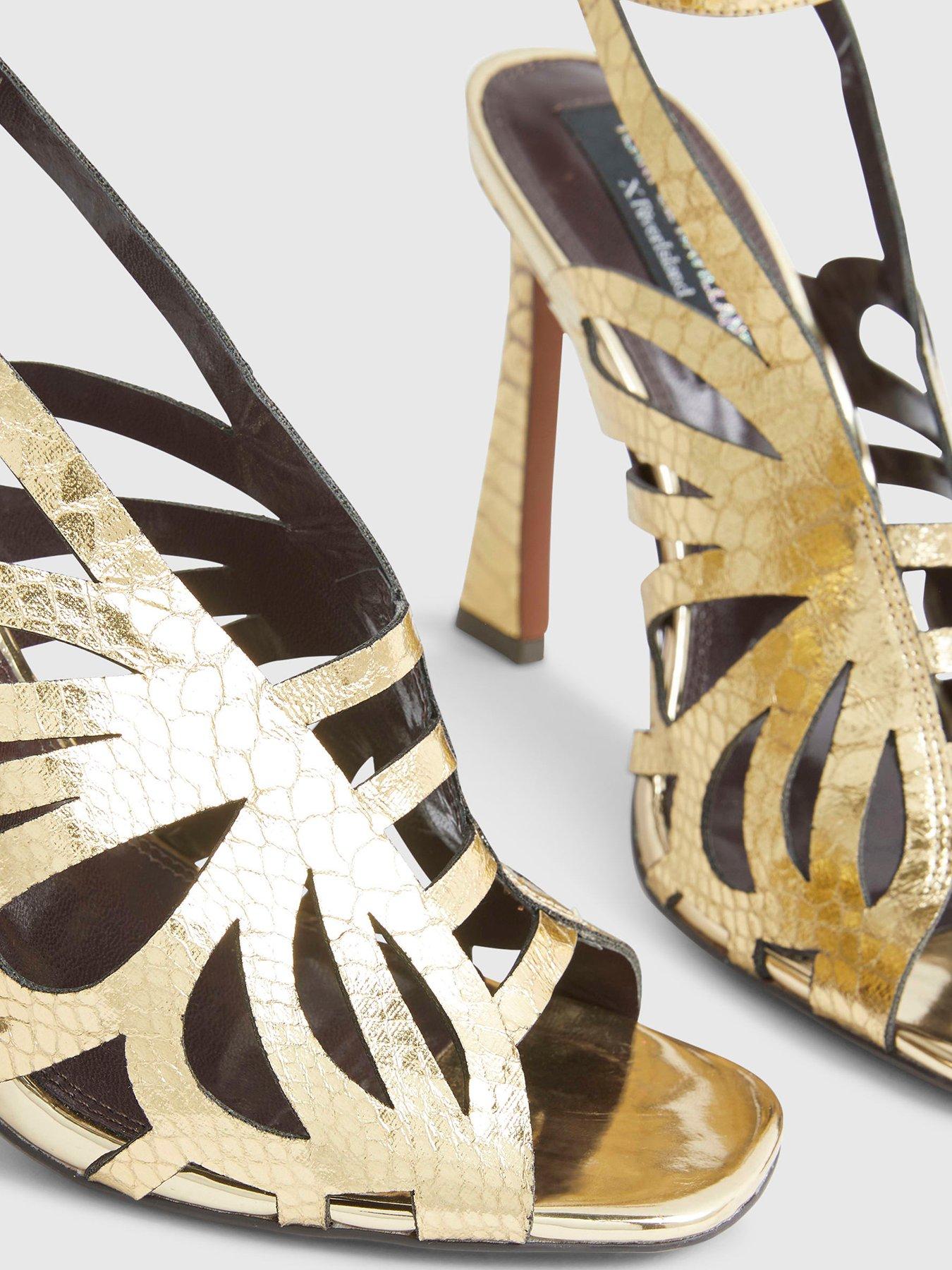 Image 4 of 4 of River Island Butterfly Caged Heels - Gold