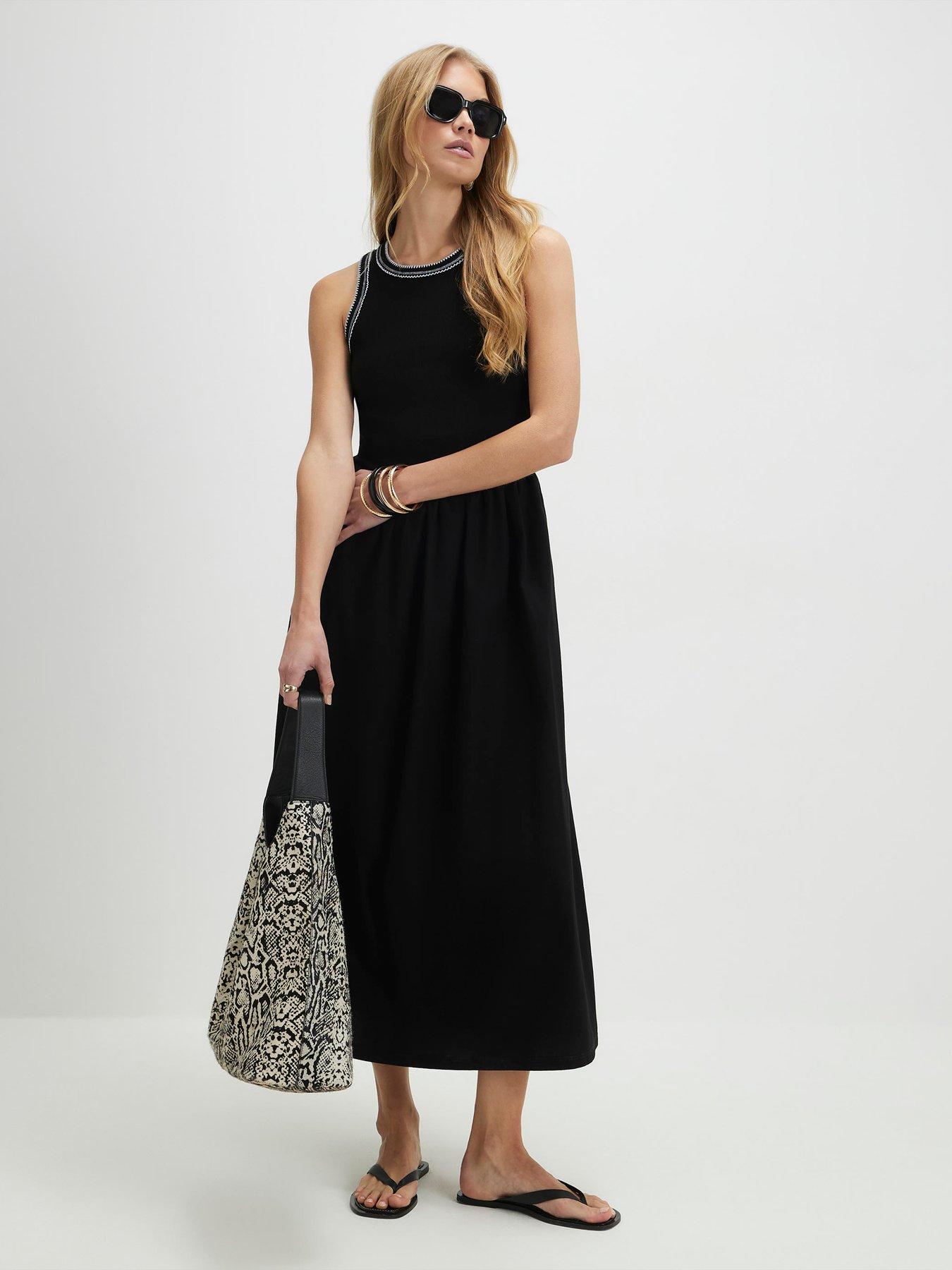 River Island Sleeveless Whipstitch Maxi Dress - Black