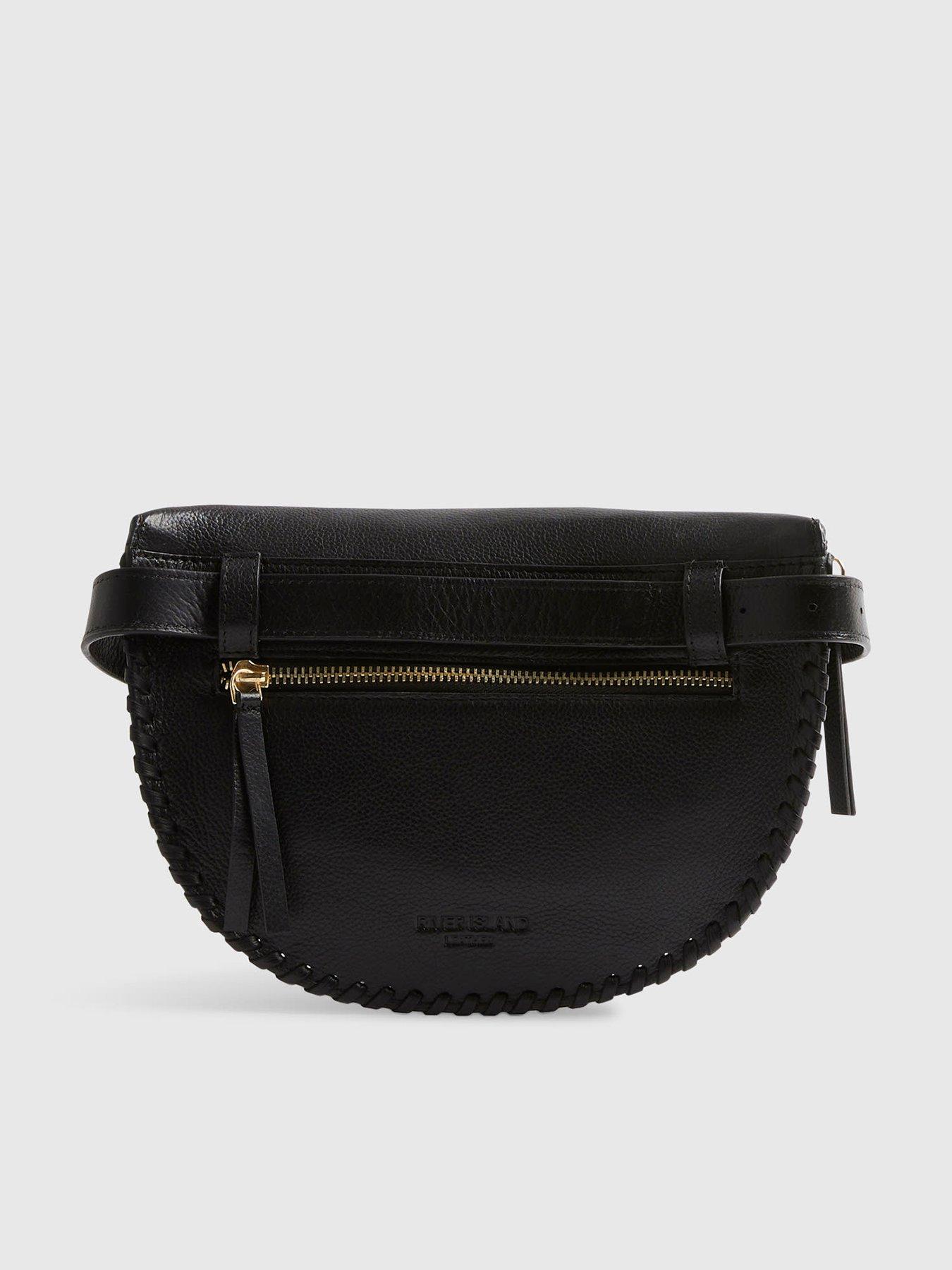River Island Leather Whipstitch Bum Bag - Black