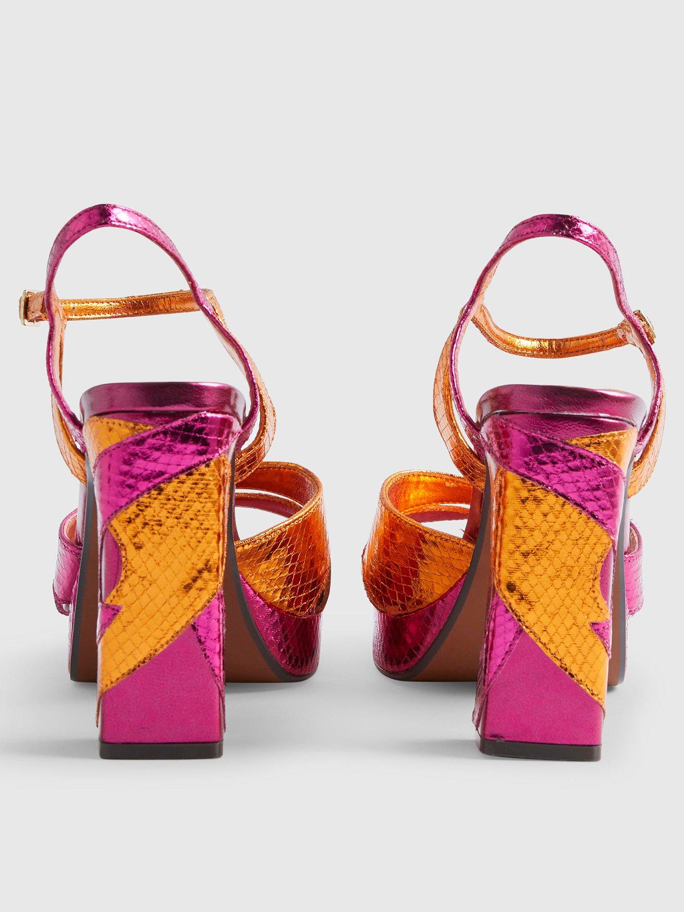 Image 4 of 5 of River Island Metallic Platform Heeled Sandals - Pink